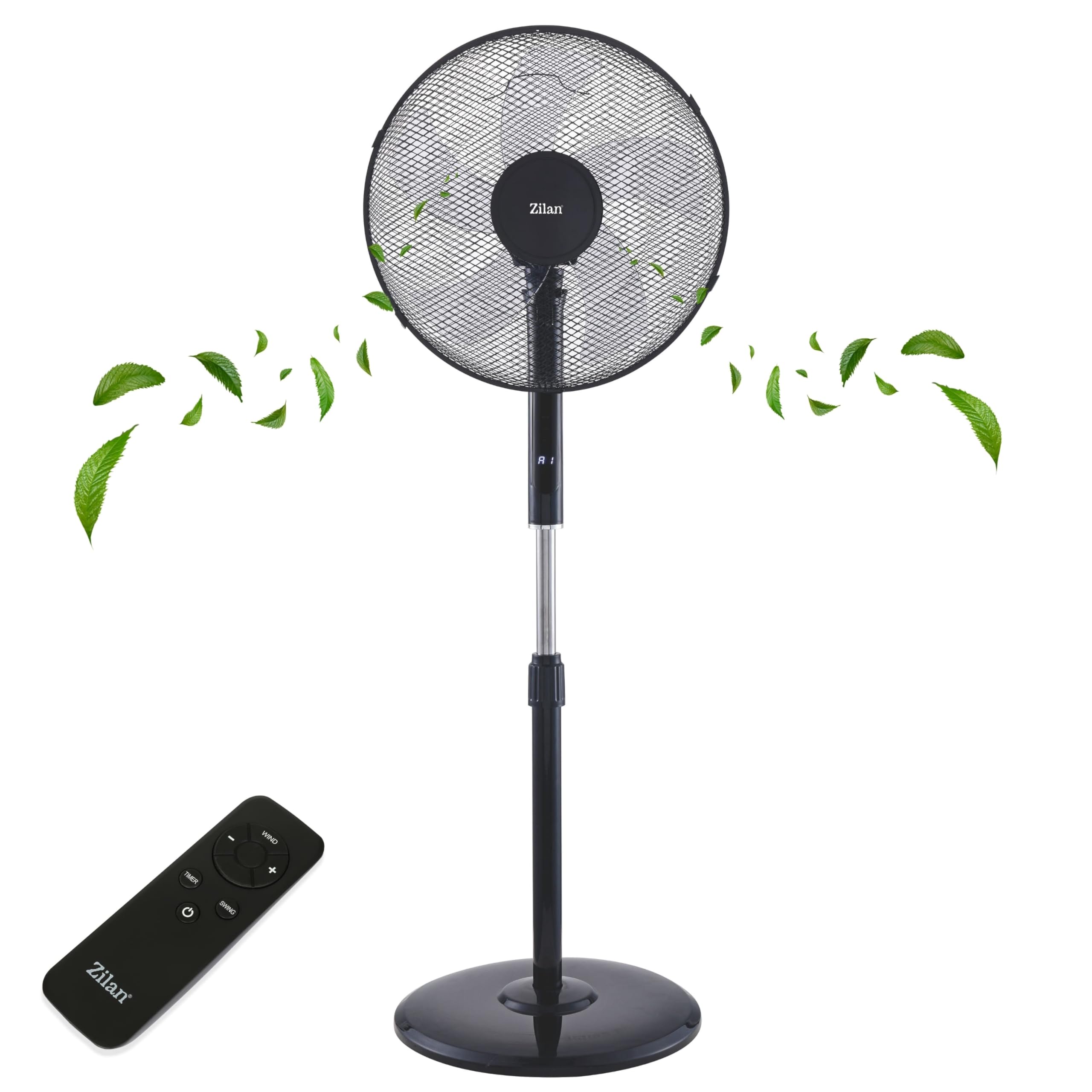 Zilan Standventilator Ø43cm leise mit Fernbedienung & Timer – 48W Leistungsstarker Ventilator energiesparend, 3 Stufen, 3 Modi, Oszillation, höhenverstellbar – für Schlafzimmer, Büro & Wohnzimmer
