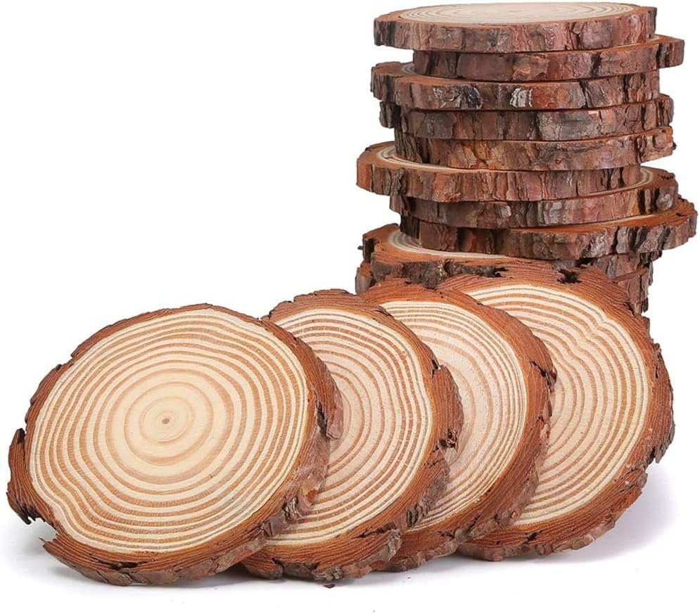 Unfinished Natural Wood Slices 3.5-4 Inch 20 pcs with Tree Bark Circles Log Discs for DIY Crafts Christmas Rustic Wedding Ornaments by AIMINUO