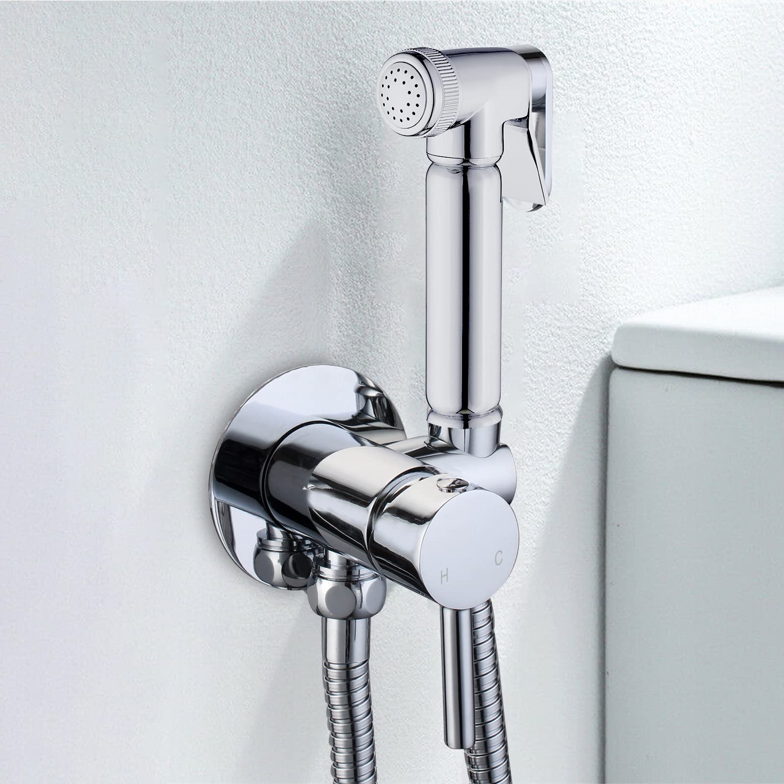 Nes Home Chrome Wall Mounted Toilet Bidet Mixer Spray Kit Douche Muslim Shattaf Bathroom 1/2\