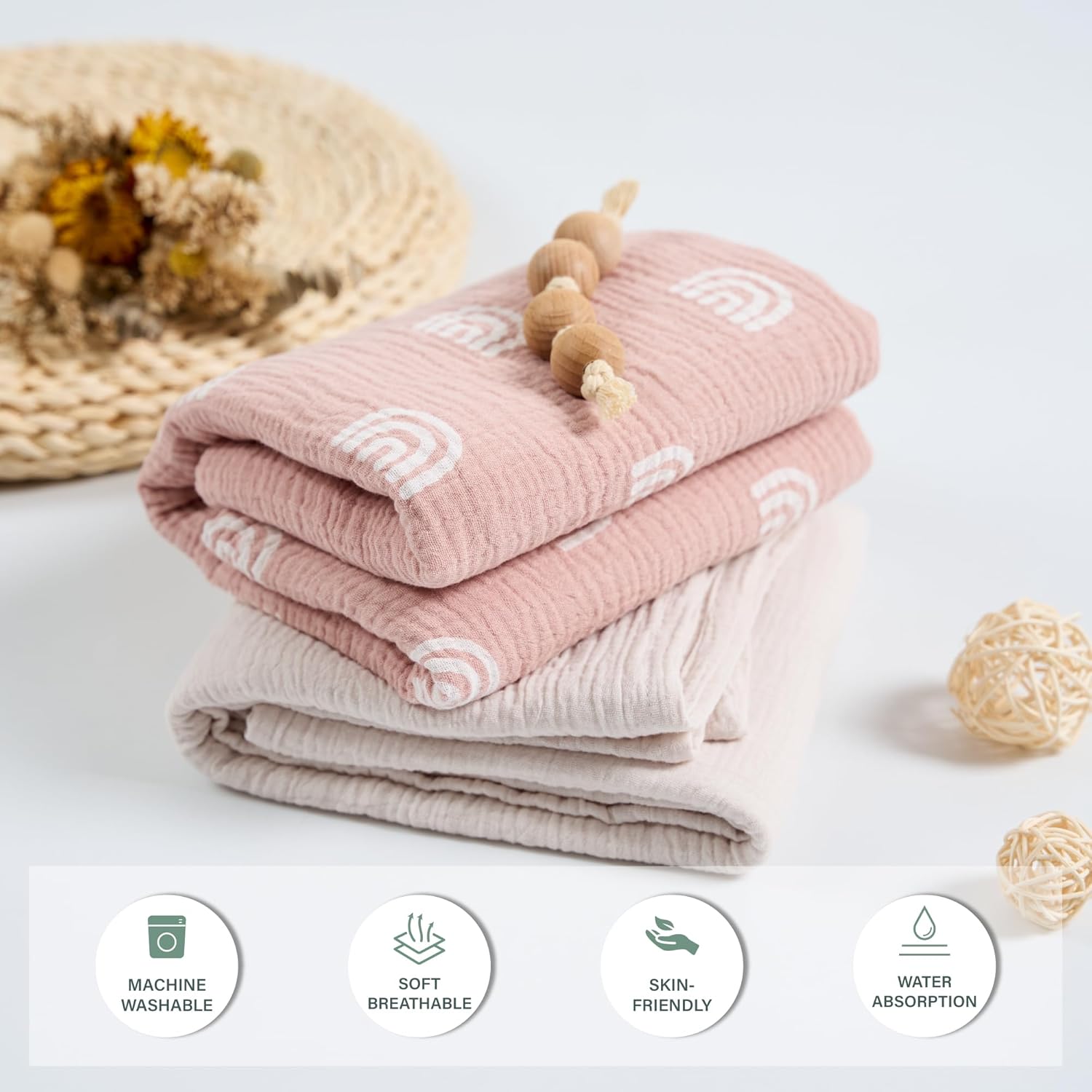 Meracorallo Muslin Swaddle Blanket, 100% Cotton Receiving Blanket Soft and Breathable Swaddle Wrap for Baby Boys and Girls, Rainbow - Image 3