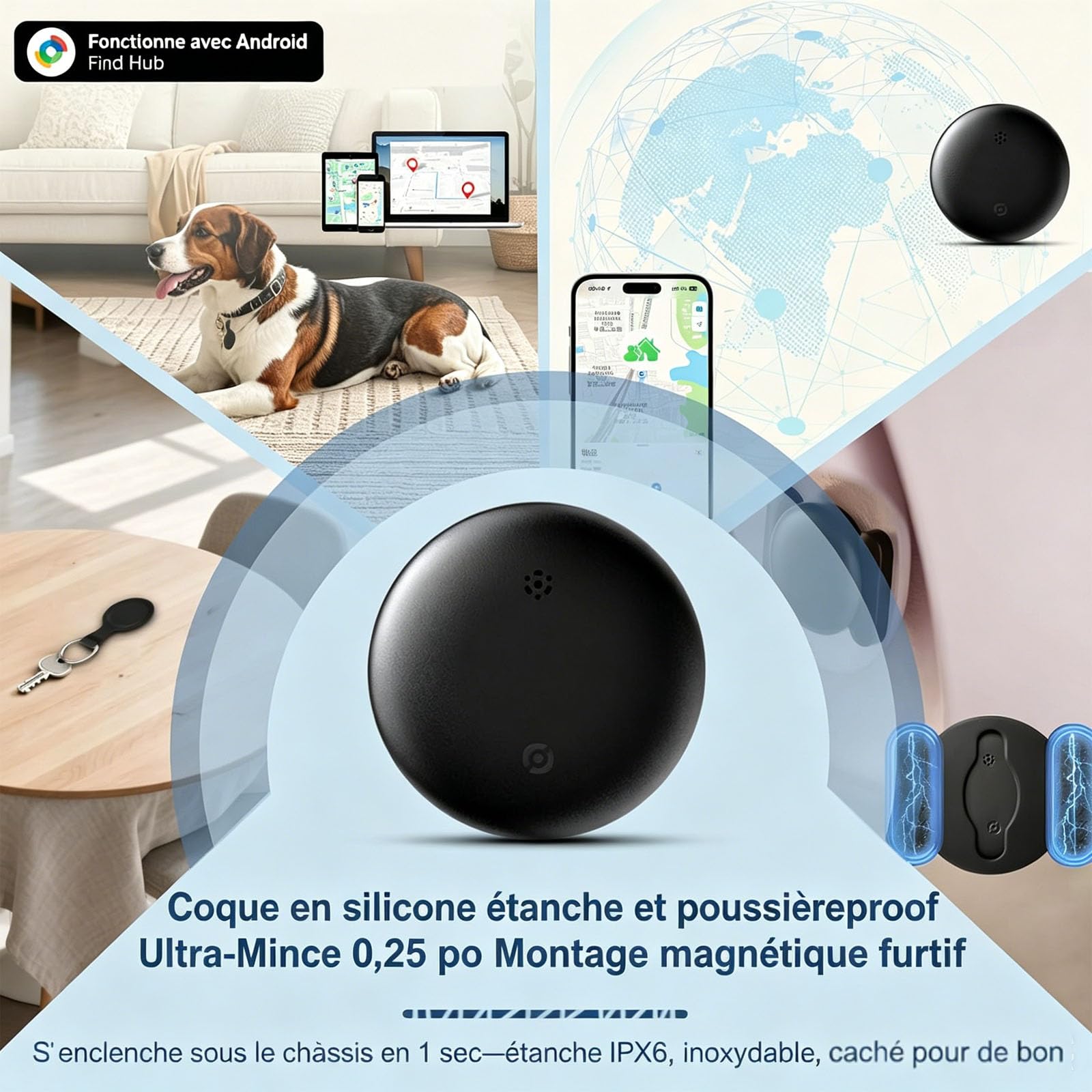 Vitivie Tracer GPS, Vitivie GPS GP90 Tracker Bluetooth Anti-Perte, Traceur Intelligent pour Clés Animaux Et Portefeuilles - Compatible avec L'application Find My D' Apple/Android (Noir)