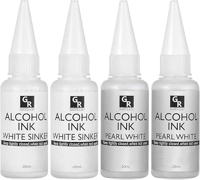 White&Pearl Alcohol Ink Set -4 Colors Alcohol Based Ink for Resin Art, Fluid Art,Resin Craft,Resin Petri Dish,Alcohol Ink Paint for Yupo,TumblerWhite Set