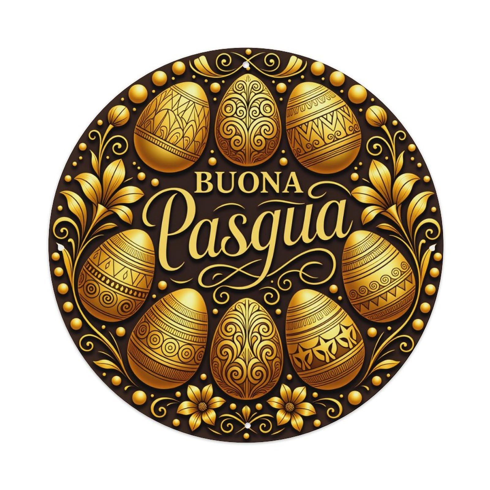 Golden Easter Eggs Floral Design Metal Tin Sign Vintage Garden Bedroom Cafe Bar Man Cave Home Wall Decor Metal Poster 8x8 inches