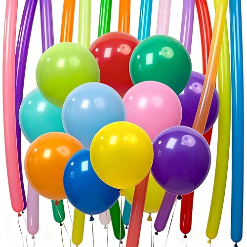 XNUT Assorted Rainbow Latex Balloons, 60 Pack 12 inch Round and 60inch long balloons Helium Bright Color Balloons for Birthday Bridal Shower Wedding Party Decorations
