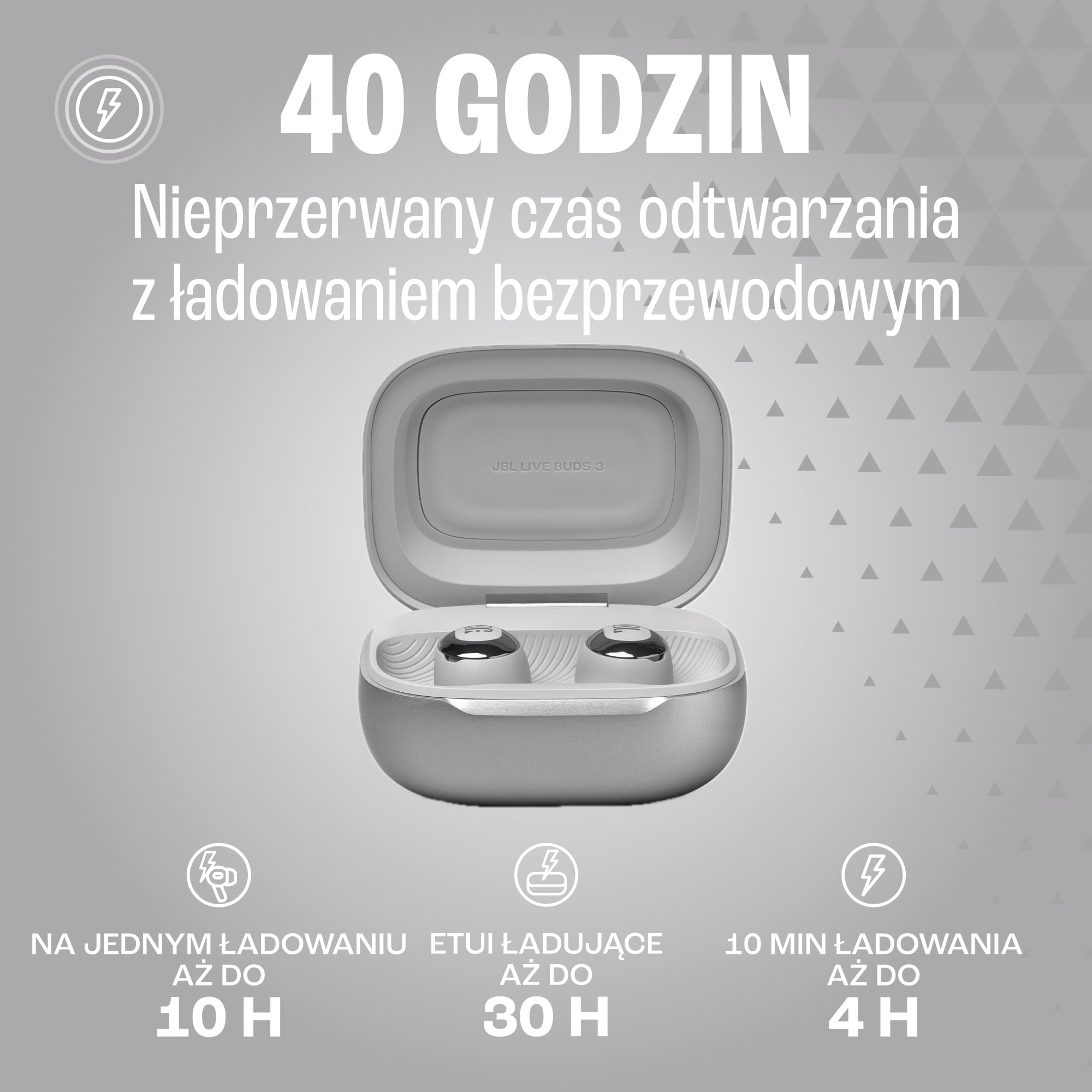 JBL Live Buds 3, Słuchawki Bezprzewodowe Douszne, Srebrne | Bluetooth, 40 h Pracy na Baterii, ANC i Dźwiękiem o Wysokiej Rozdzielczości, Wodoodporne IP55,
