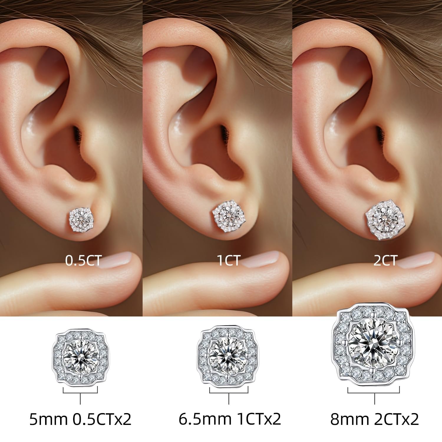Orecchini in moissanite per donna, diamante in moissanite da 1 CT, coltivato in laboratorio, in argento 925 placcato in oro bianco 18K, orecchini in argento, regalo di gioielli.
