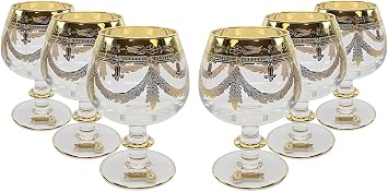 Interglass Italy Luxury Crystal Glasses - Cognac, 6 Piece Set | Vintage Design Gold-Plated