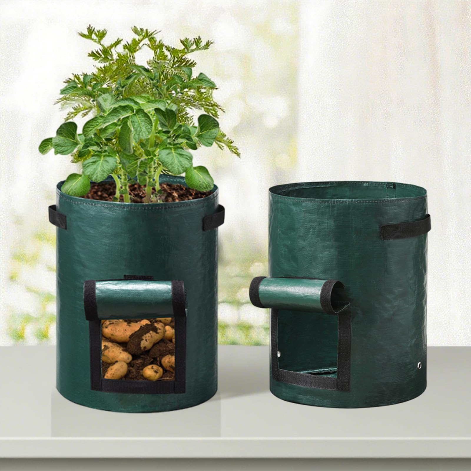 Paquete de 2 bolsas de cultivo, contenedores de plantación, macetas de tela no tejida con solapa y mango reforzado para verduras, frutas, macetas resistentes y de aireación, 19.6 x 13.7 pulgadas