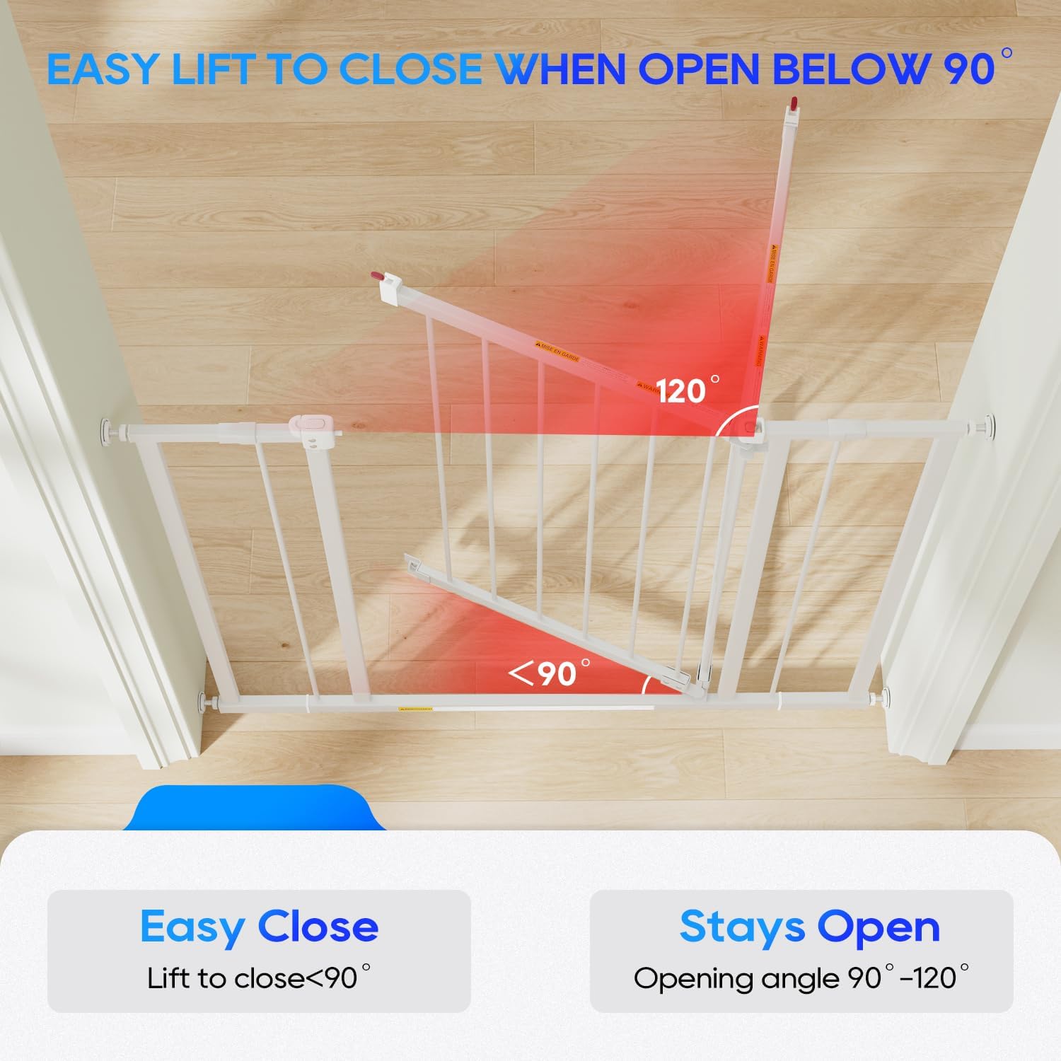 FDW 36” Tall Adjustable Dog Gate for Doorways & Stairs Walk-Through Metal Indoor Safety Gate, Fits 28.5”-39.7” Wide Openings, White