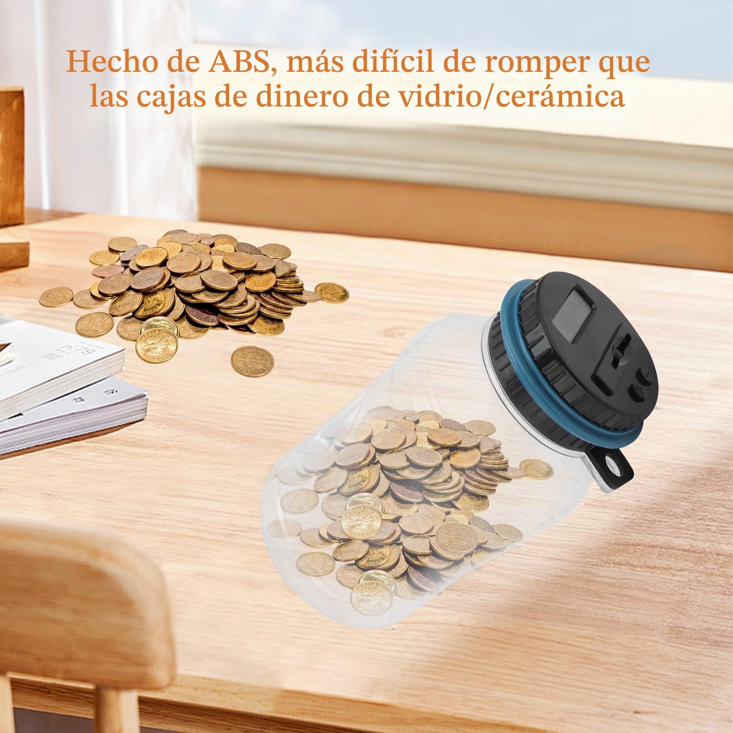 Hucha Digital con Contador, 1,8 L Banco de Monedas, Hucha Electrónica de para Euros, Bote Automática para Contar Monedas y Ahorrar Dinero con Cerradura, Caja de Moneda con Pantalla LCD de Alcancía