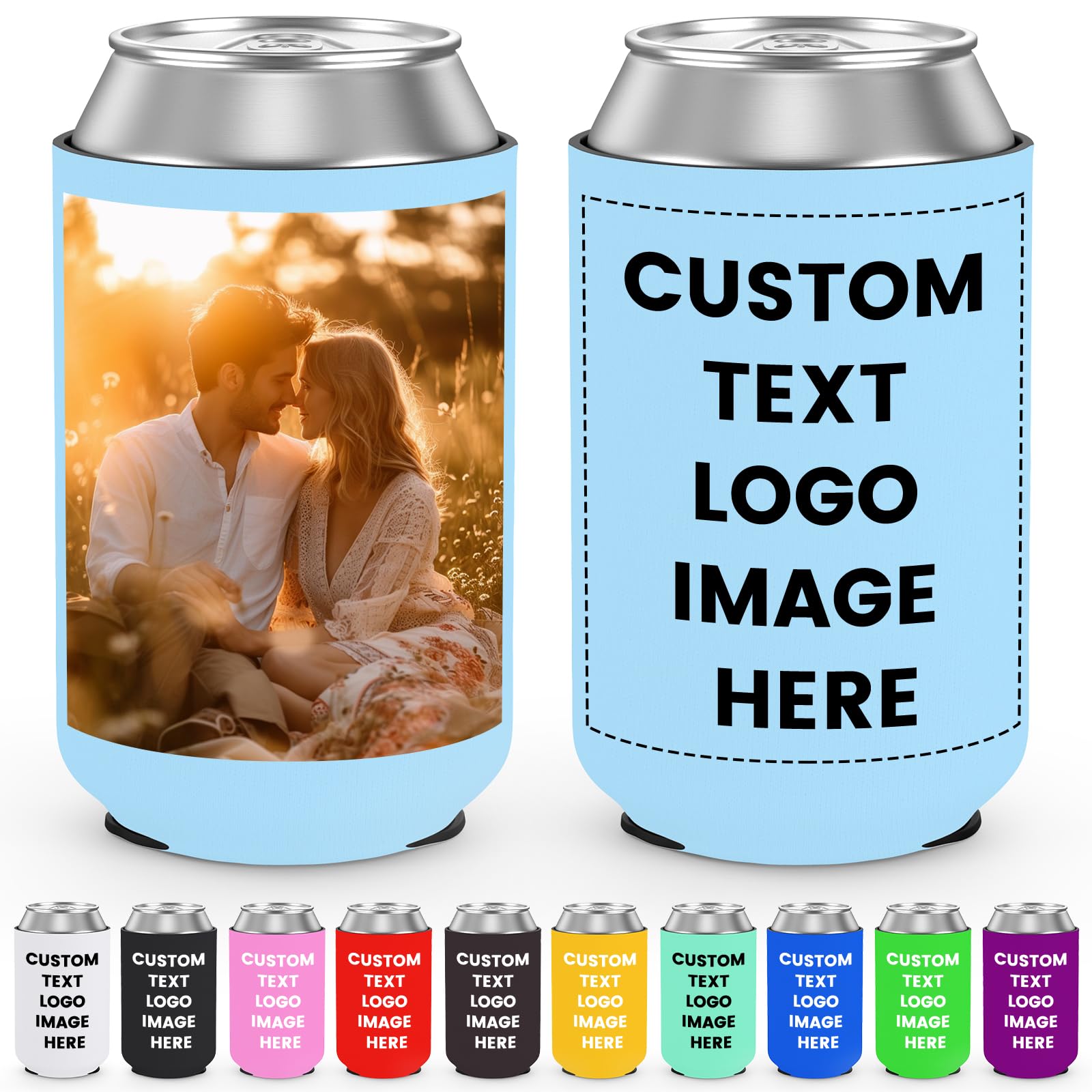 Custom Can Cooler Sleeves Bulk Personalised Foldable Insulated Beverage Bottle Holder with Logo Image Text for Wedding Graduation Birthday Party, 1-1000PCS