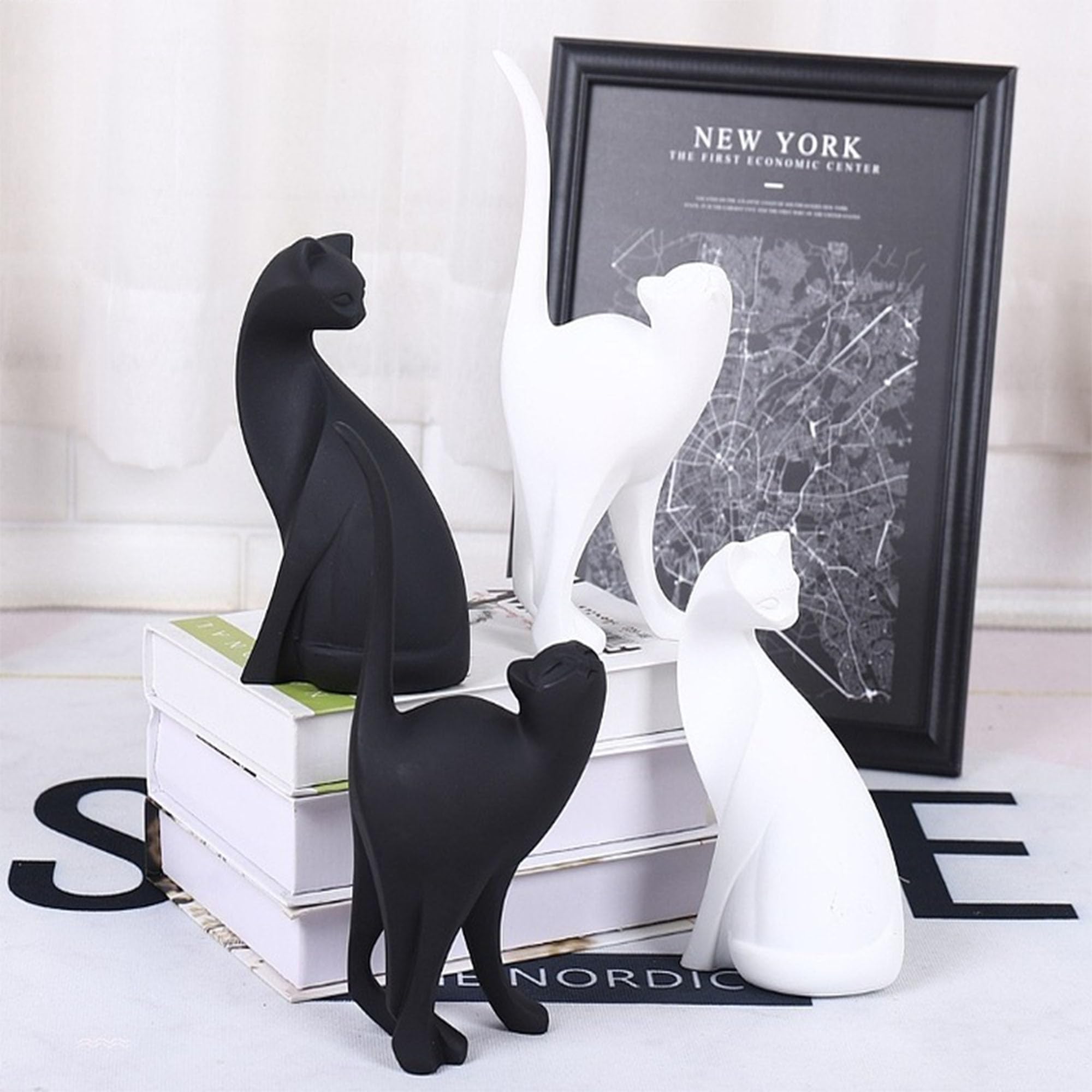 Moderne Statue Decoration Interieur, Animal Compagnie Ornements Sculpture Abstraite, Chaton Sculptures Décoratives, Moderne Accessoires Décoration Statuette Resine, Cadeaux Amoureux Chats (argent)