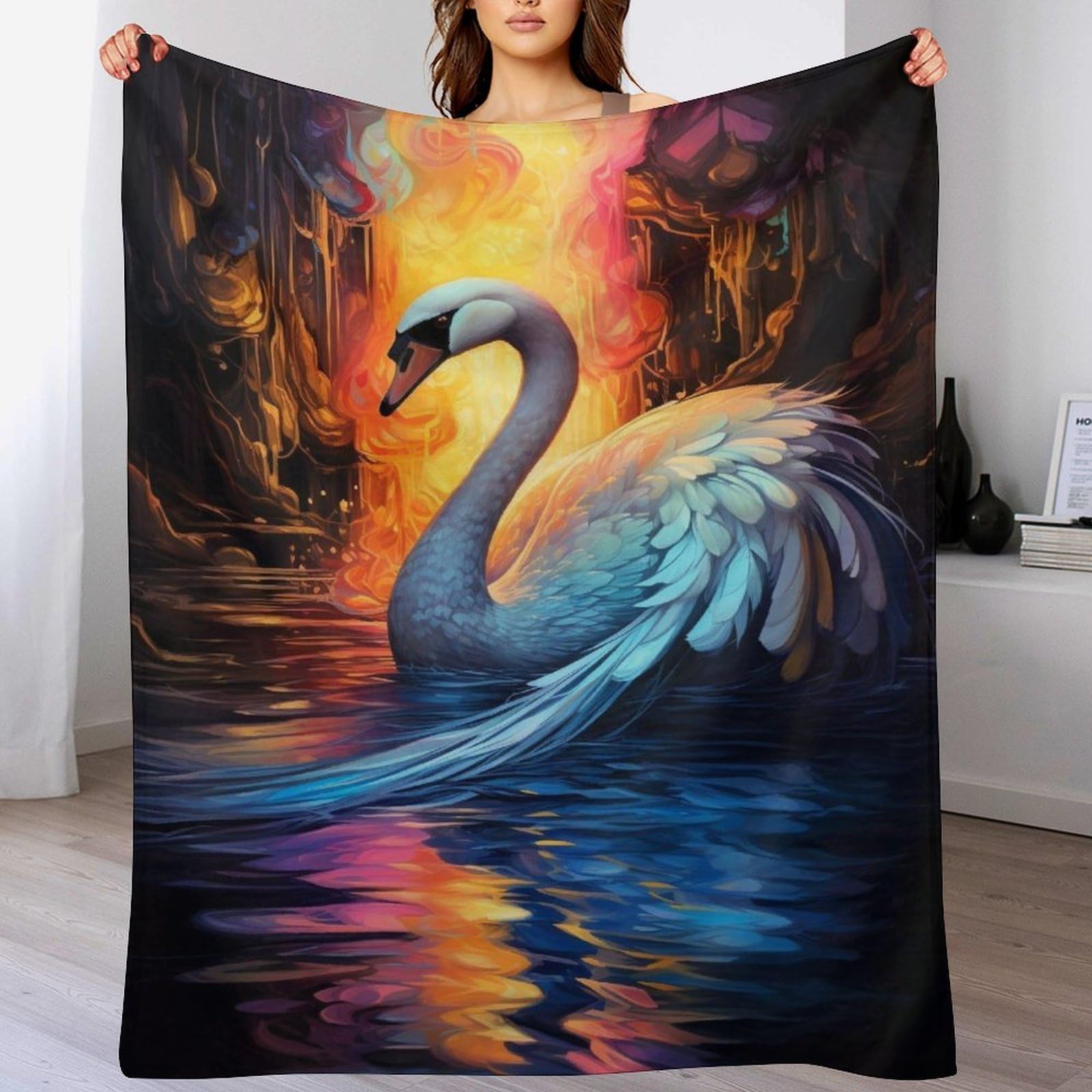 Couverture polaire cygne, le cadeau idéal en flannel douce pour offrir un confort chaleureux