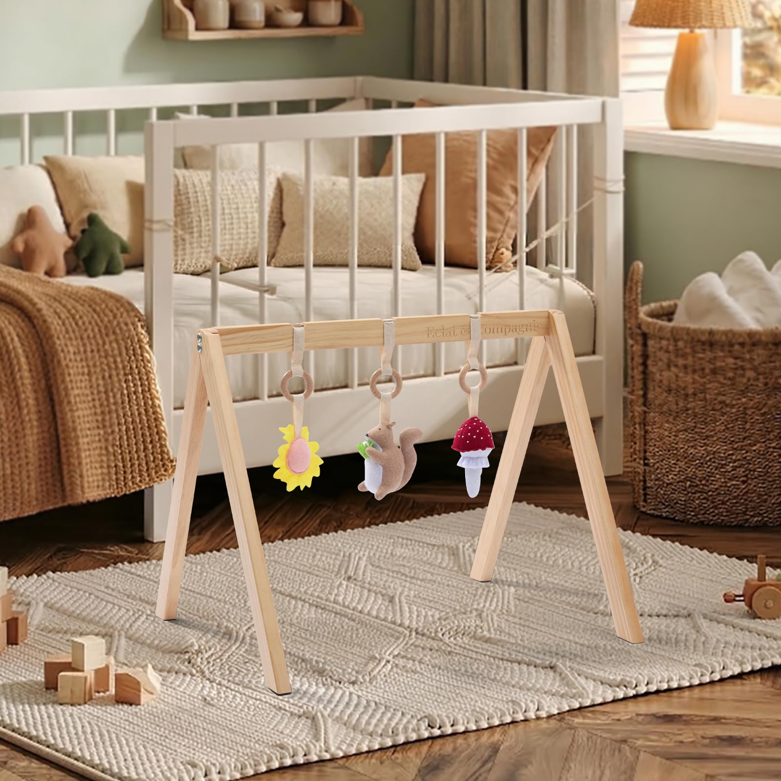 Eclat & Compagnie - Arche Éveil Bébé en Bois - Portique Montessori avec Logo Gravé - Structure Stable avec Vernis Naturel - Arche Bebe Cadeau Naissance et Anniversaire
