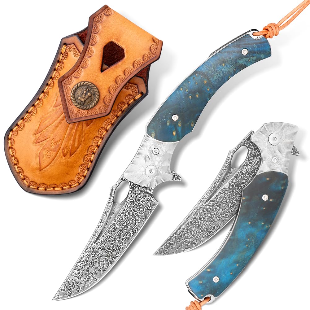 SAN TONG XIONG Handmade Damascus Pocket Knife,Collector's Grade 3.5" VG10 blade men and women Folding Knife for Outdoor survival,Hunting,Camping,Ideal Gift for Men Women,Style A/Style B