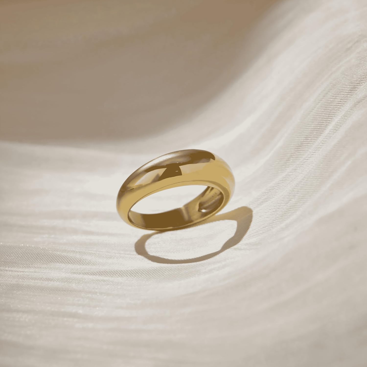 Non Tarnish Gold Chunky Rings for Women, 14K Gold Plated Statement Dome Rings Stacking Silver, Adjustable Mens Eternity Wedding Band Mixed Metal Jewelry Size 3-13 - Image 6