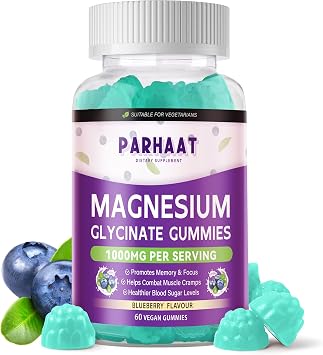 Magnesium Glycinate Gummies - Sugar Free Magnesium Potassium Supplement with Vitamin D, B6, CoQ10 for Calm Mood & Sleep Support - 60 Blueberry Chews