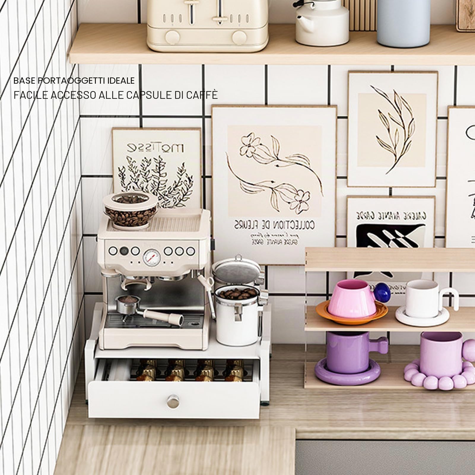 per Cassetto Porta Cialde, Porta Capsule per Organizer per caffè, Installazione Semplice, Design Elegante, Struttura in Acciaio Al Carbonio, Cassetto Porta Capsule per (Bianco S)