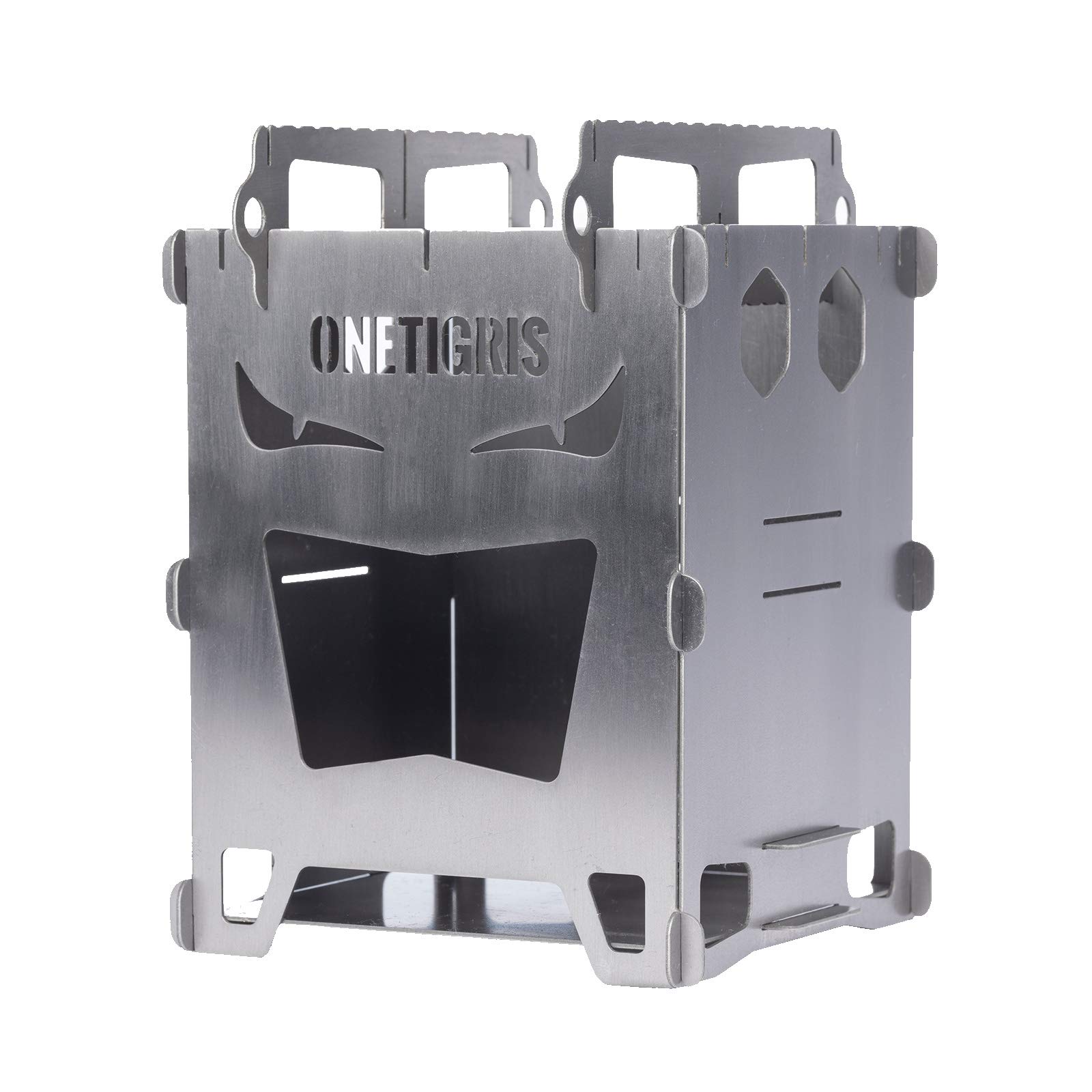 OneTigris ROCUBOID Forno a legna da campeggio portatile in titanio, fornello da campeggio con alcol per escursioni, bus, trekking, outdoor, leggero e pieghevole, custodia inclusa (Titanio)