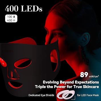 NVBOTY Red Light Therapy Mask, 4 Modes Portable Red Light Therapy for Face, 2000mAh Rechargeable Remote, Blue, Orange, 850NM Infrared & Red Light Mask, 400 LEDs, Timing Function, at Home & Travel