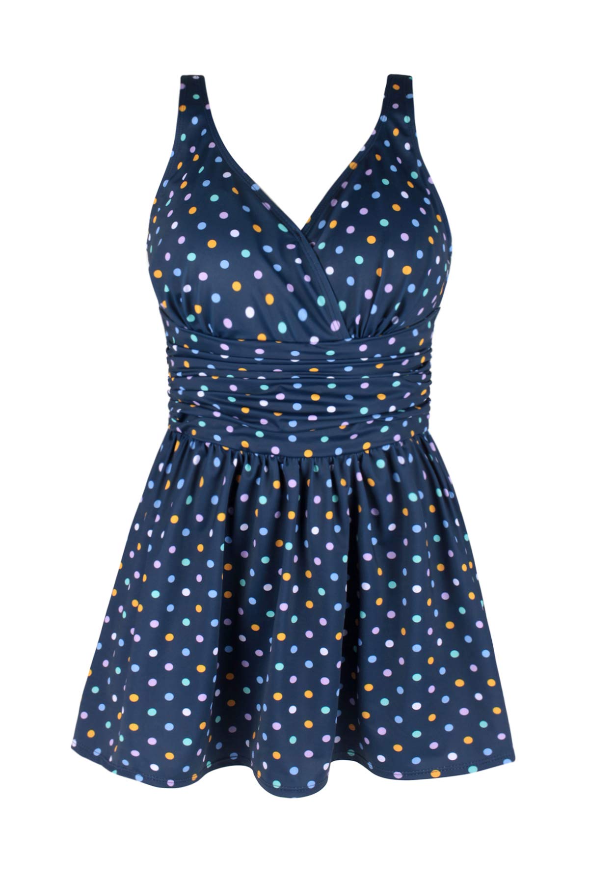 Plus Size Swimsuit Tummy Control Swimwear One Piece Floral Print Swimdress with Flared Skirt for Women - - 24