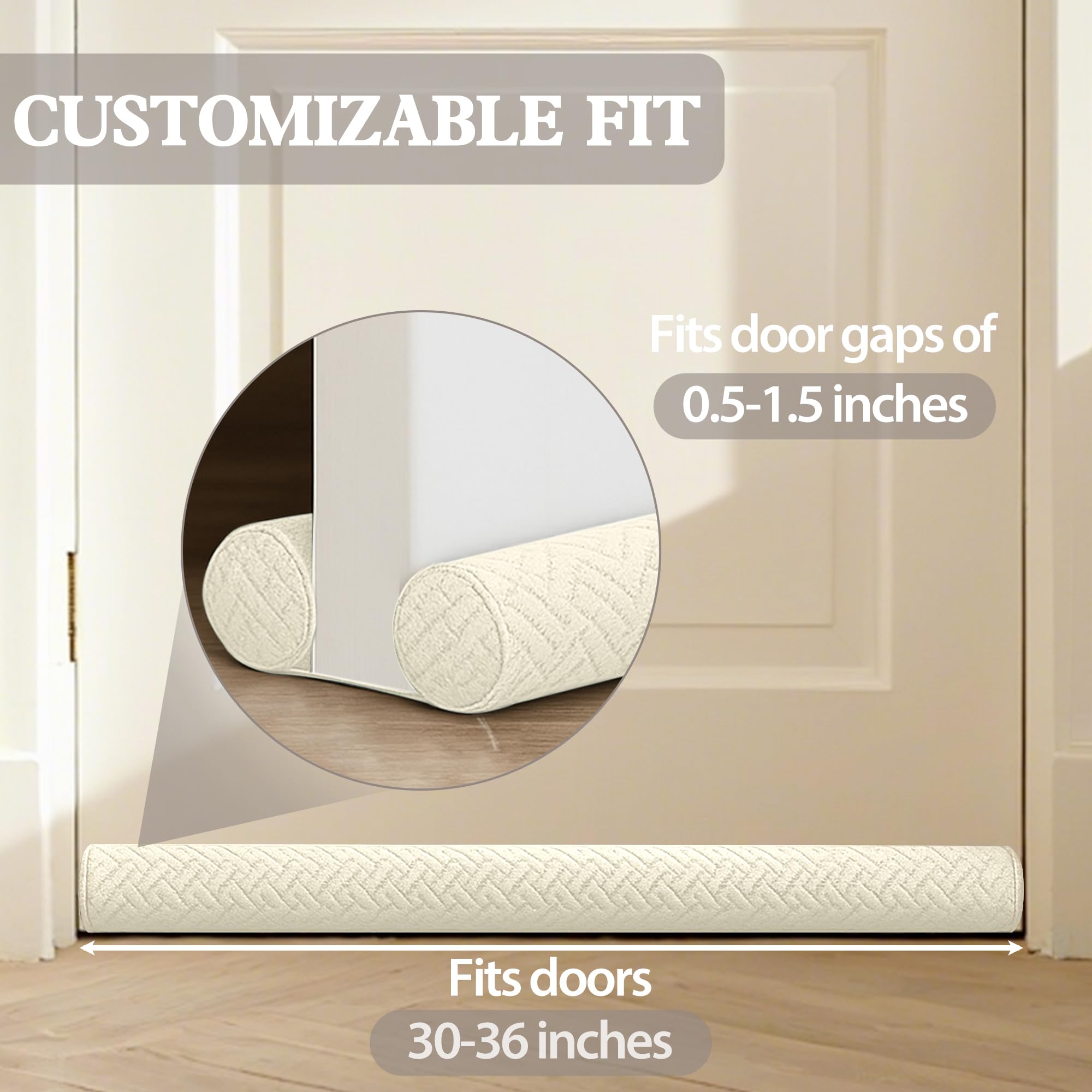 Ciieyuo Paraspifferi in velluto sotto la porta, blocco del rumore e guarnizione insonorizzata, blocca aria fredda, luce e fumo, facile da installare sotto la porta, per fondo 76,2 - 91,4 cm, bianco