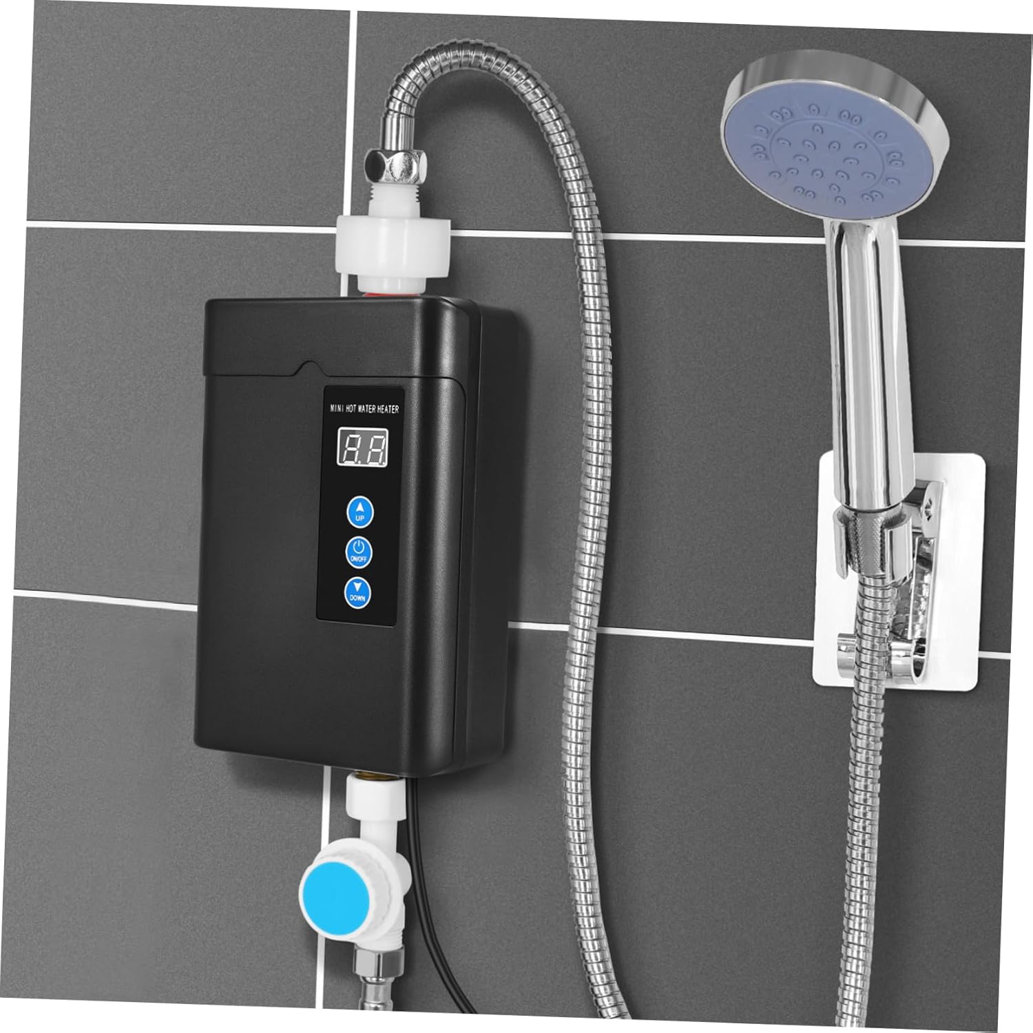 DOITOOL Mini Electric Tankless Water Heater Water Heater with Temperature Control Home Use 5L/Min Output Black