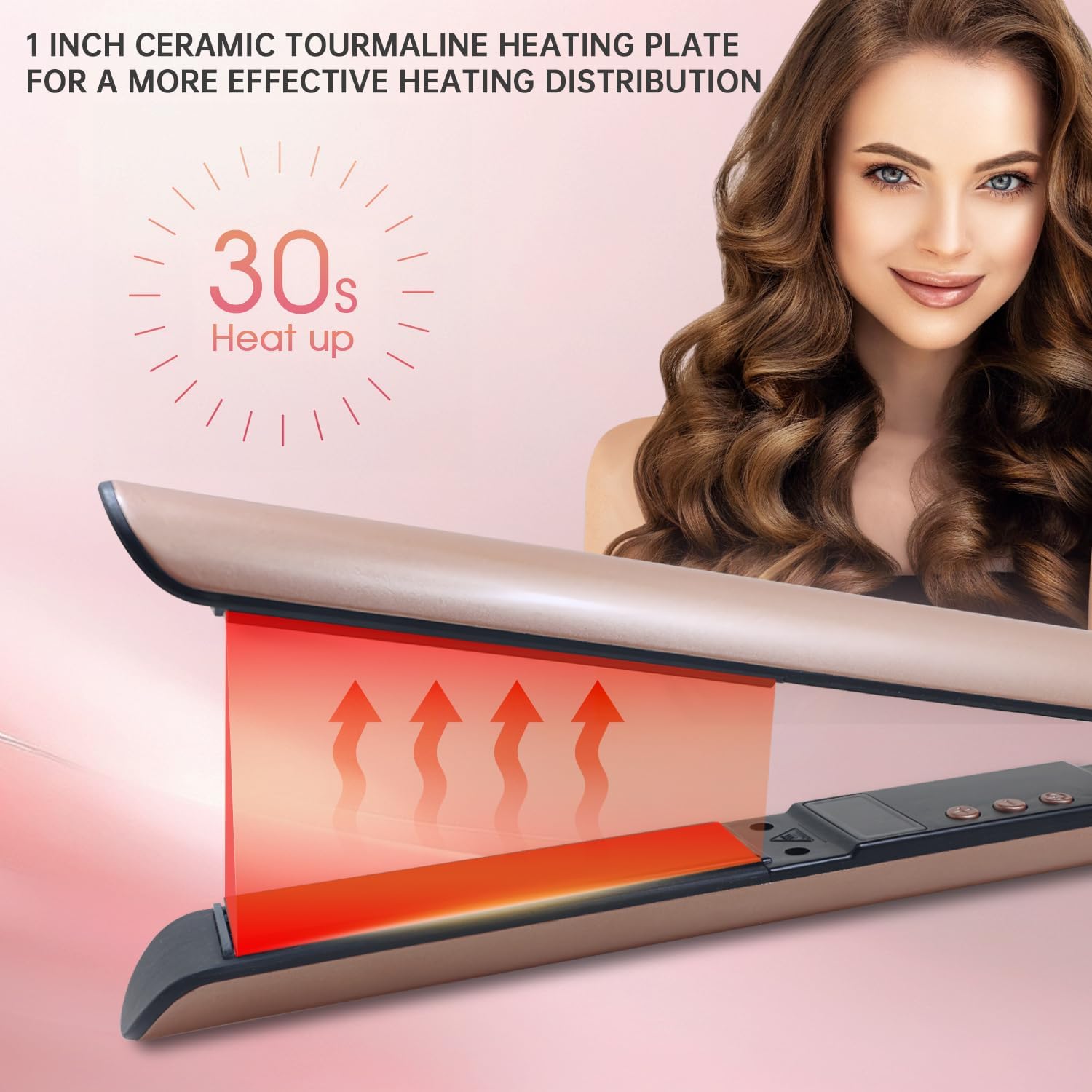 Hopopower Flat Iron, 1 Inch Hair Straightener and Curler 2 in 1, Dual Purpose Curling Iron, Tourmaline Ceramic with Dual Voltage for Short Long Hair(Rose Gold) - Image 4