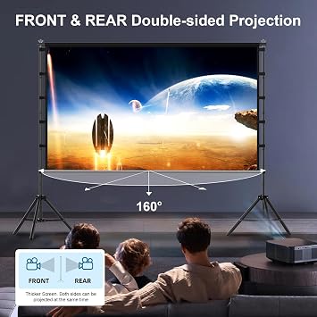 120 inch Projector Screen with Stand, Portable Outdoor Projection Screen Rear Front Movie Screen with Carry Bag Wrinkle-Free 16:9 4K Washable for Indoor Home Theater, Backyard Movie Night 120inch