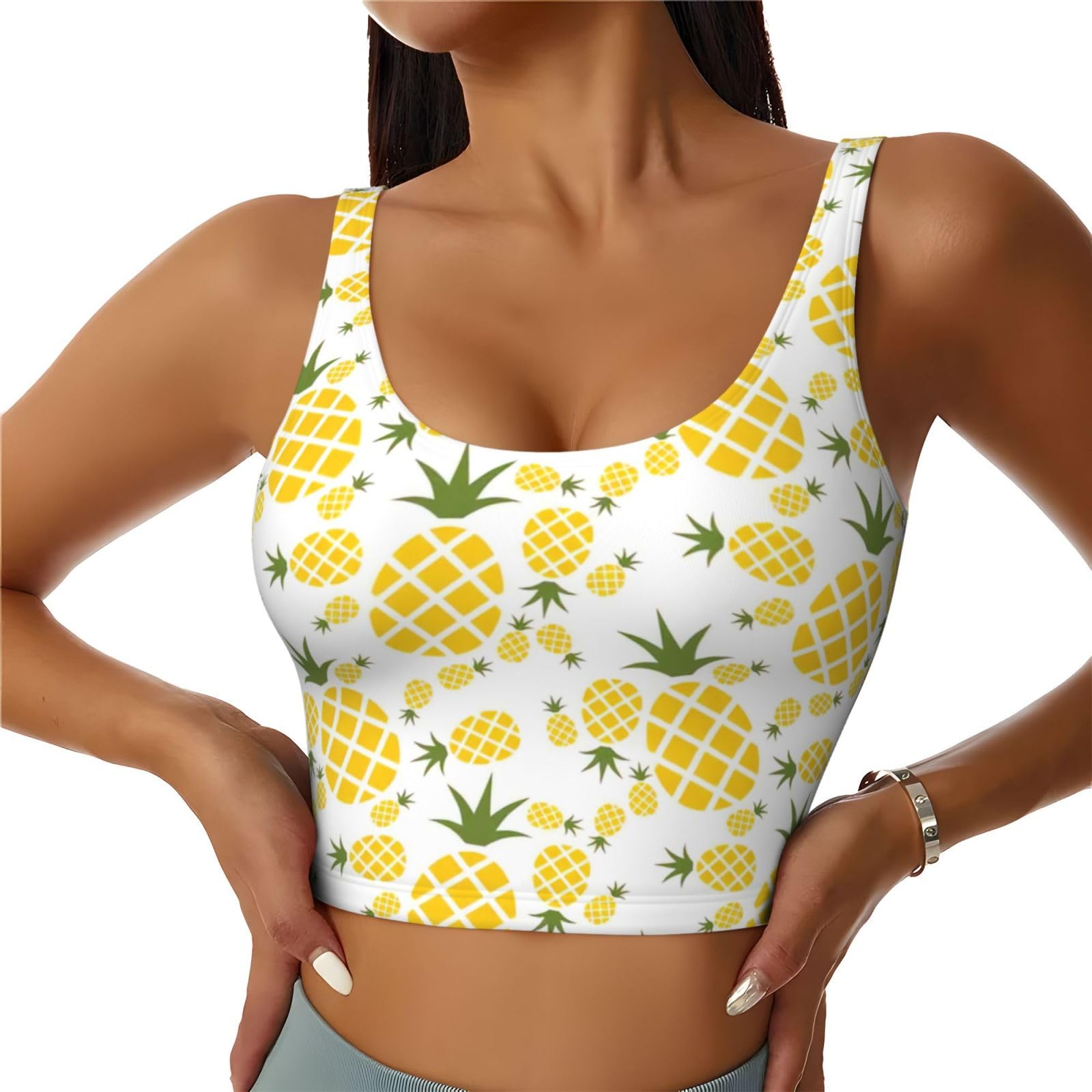 Wyczhy Women's Black Pineapple. Printing Summer Tank Tops With Built In Chest Pad Racerback Yoga Workout Sports Vest Activewear