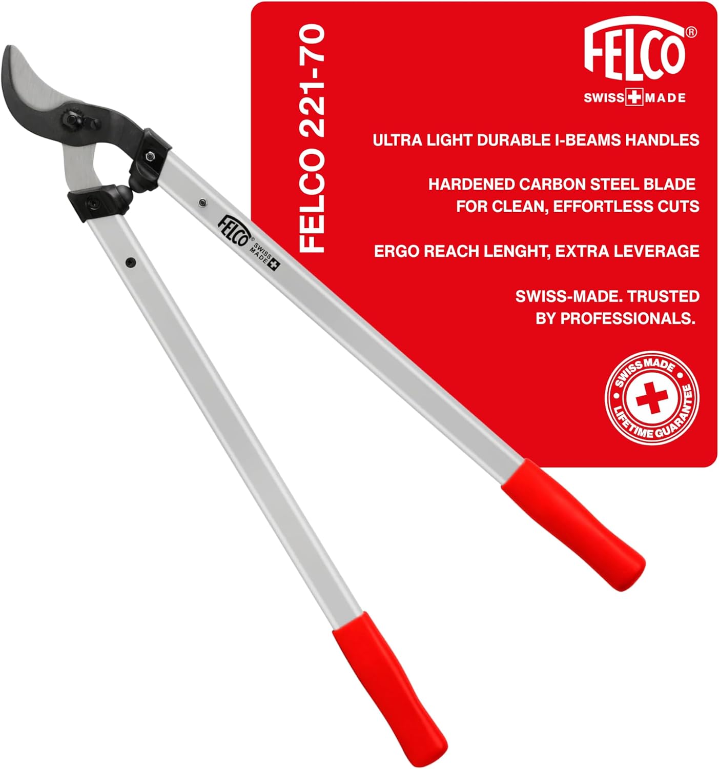 FELCO F221-70 Swiss Made Loppers for Gardening – 28" Lightweight Precision Loppers for Tree Trimming | Tree Branch Cutters | Tree Trimmer Tool with Curved Bypass Blade | I-Beam Handles | Orchard Reach