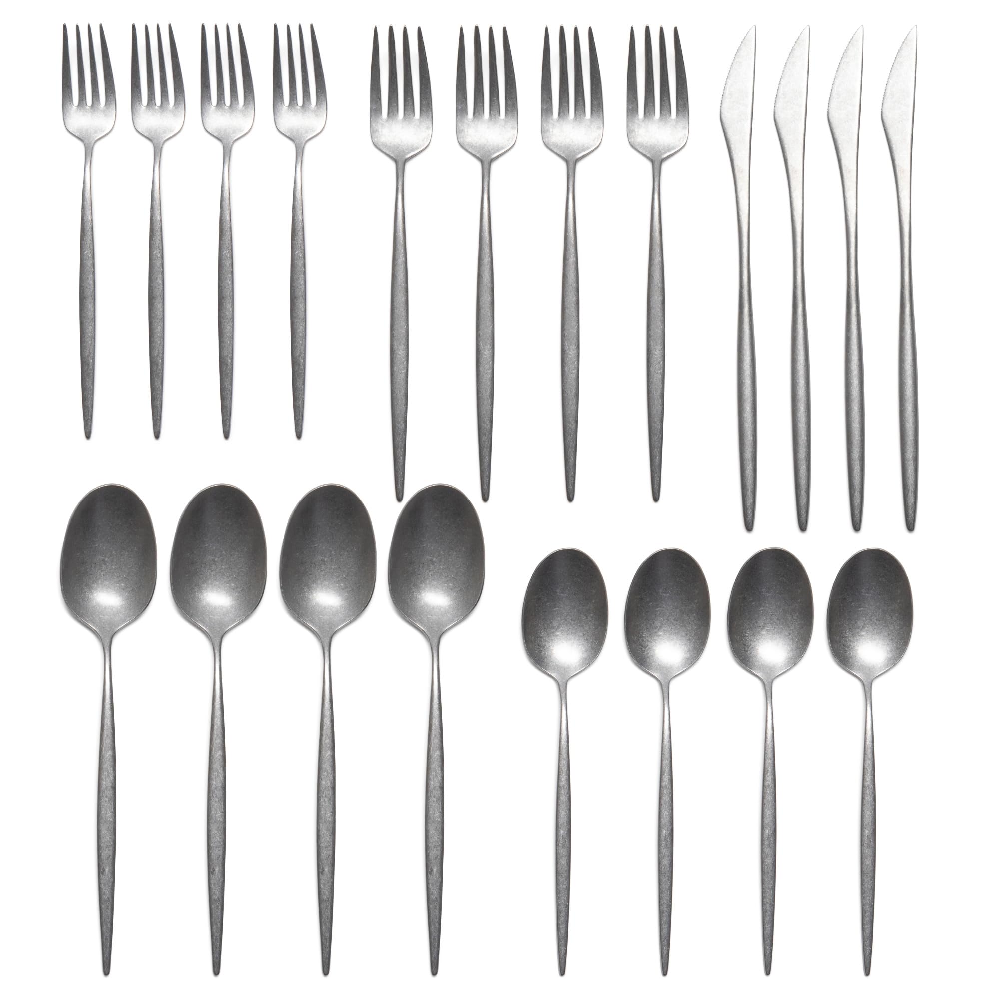 Luxury Vintage Flatware 20-Piece Set – Service for 4, Premium Stainless Steel with Weighted Handles, Aged Heirloom Finish, Dishwasher Safe, Elegant and Modern Cutlery (Vintage Black) — Amazon image 8