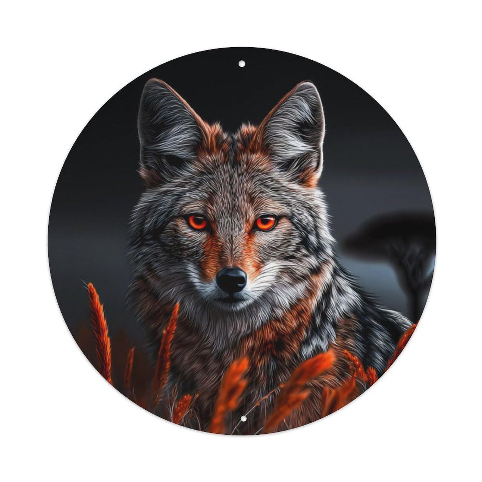 Animal Coyote Dark Wilderness Autumn Grass Portrait Vintage Metal Tin Sign Plaque Wall Decor for Cafe, Club Bar, Office, Garden Metal Poster 8x8Inch