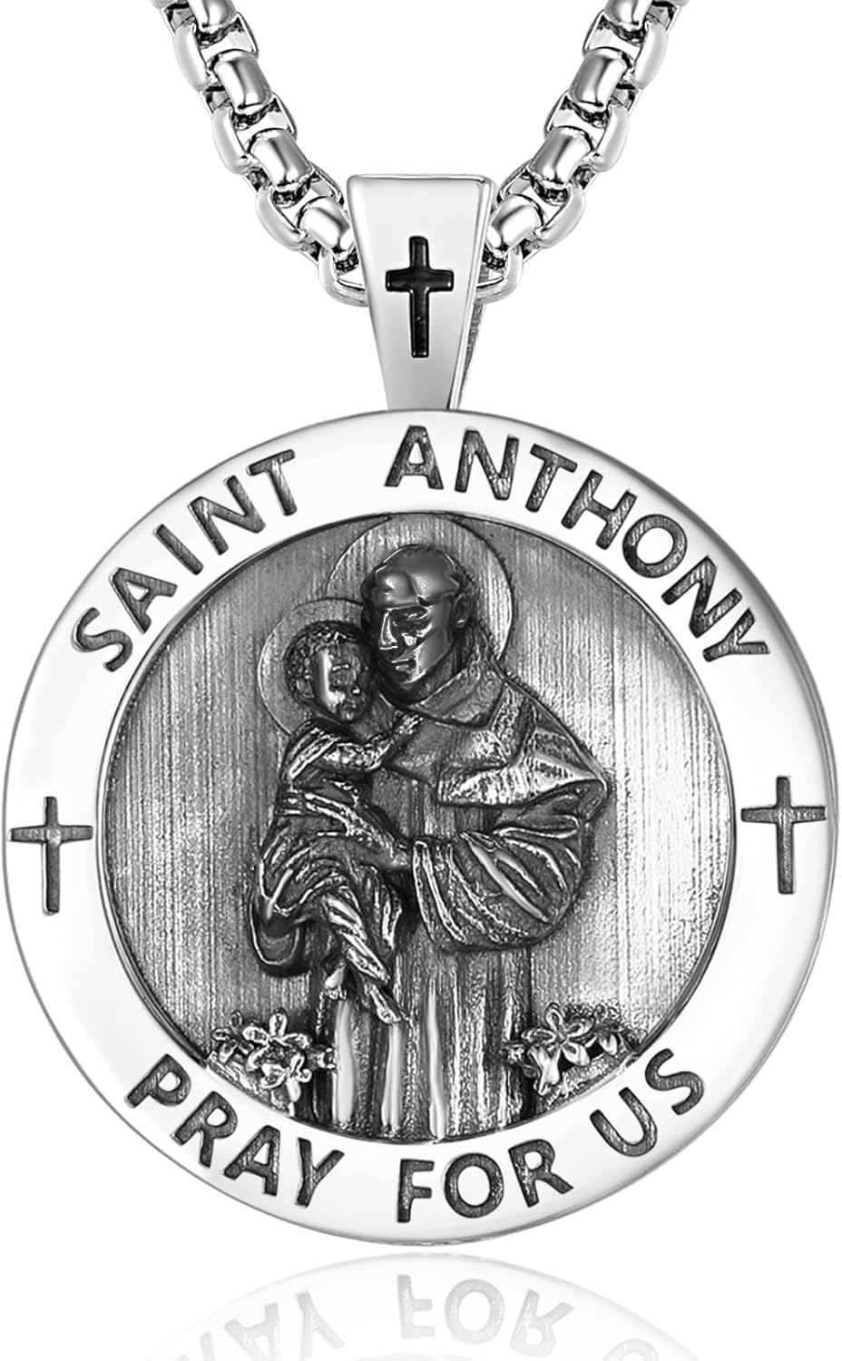 QCFL Patron Saint Medals Amulet Necklace 925 Sterling Silver Protection Jewelry for Men with 2.5mm 22"+2" Round Box Chain