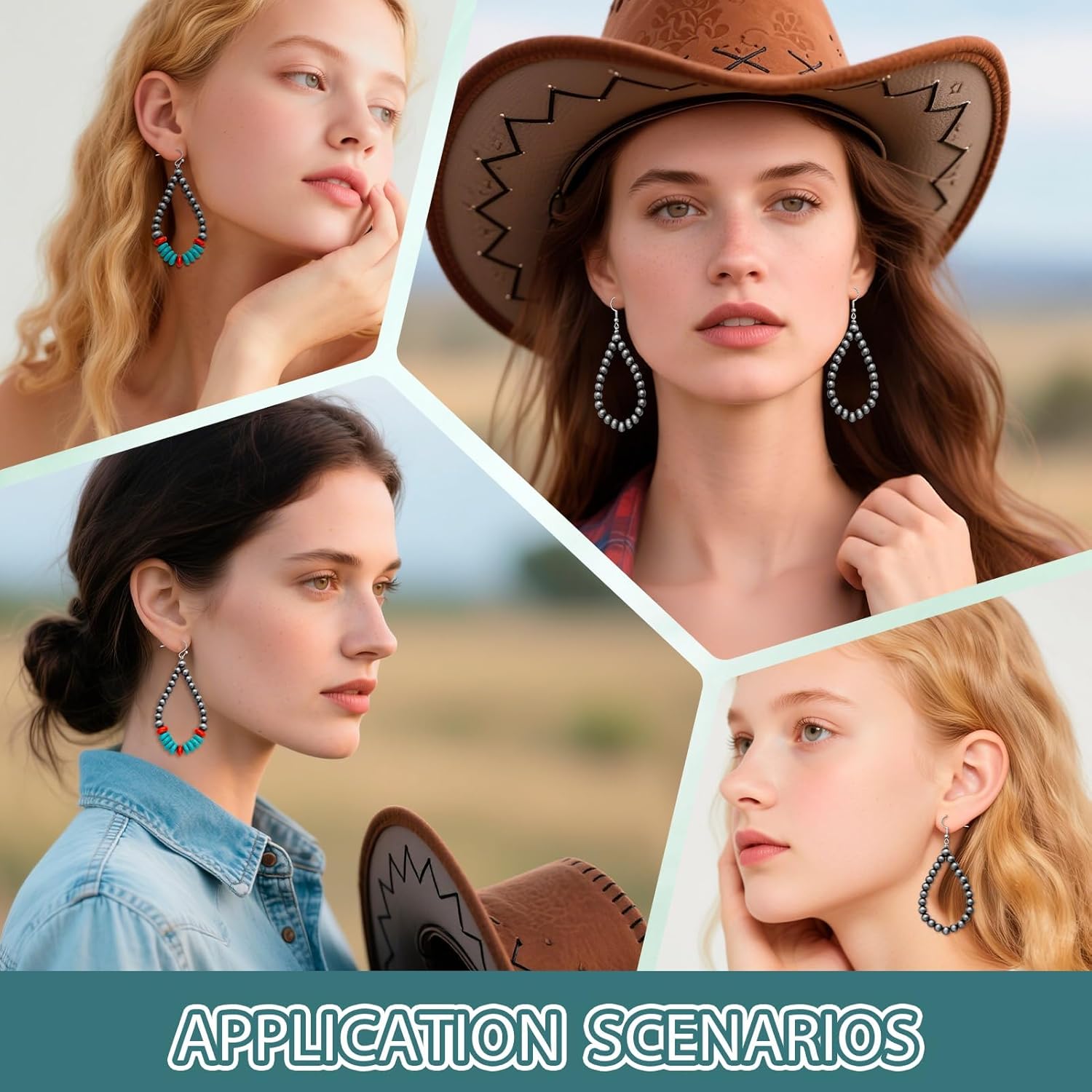 2 Pairs Navajo Pearl Earrings,Western Pearl Turquoise Stone Earring,Boho Beaded Teardrop Earrings,Cowgirl Vintage Drop Dangle Earrings,Western Jewelry Gifts for Women - Image 7