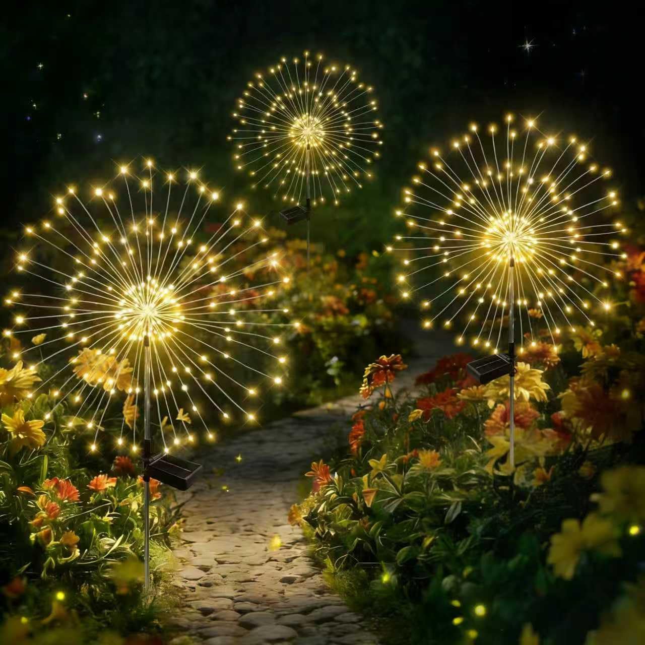 Solar Garden Lights Outdoor Decor Waterproof, 3Pack 120LED Firework Lights for Garden Decorative, Fairy Lights Solar Powered for Yard, Patio,Pathway,Flowerbed,Planter,Party(Warm White)