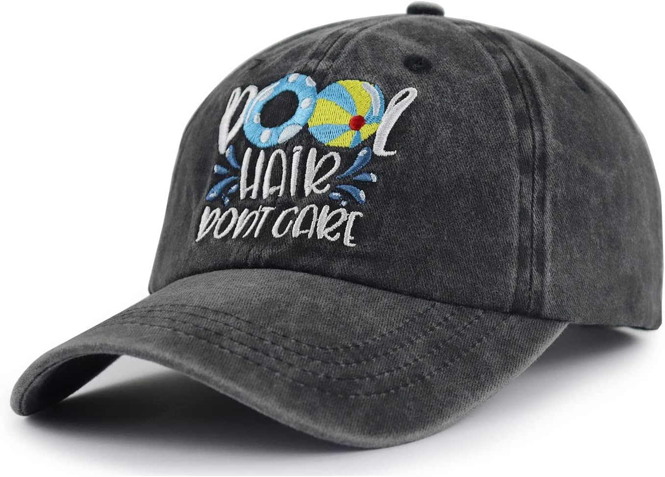 Pool Hair Don't Care Baseball Cap for Men Women, Funny Adjustable Embroidered Washed Cotton Summer Outdoor Sport Sun Hat - Image 2