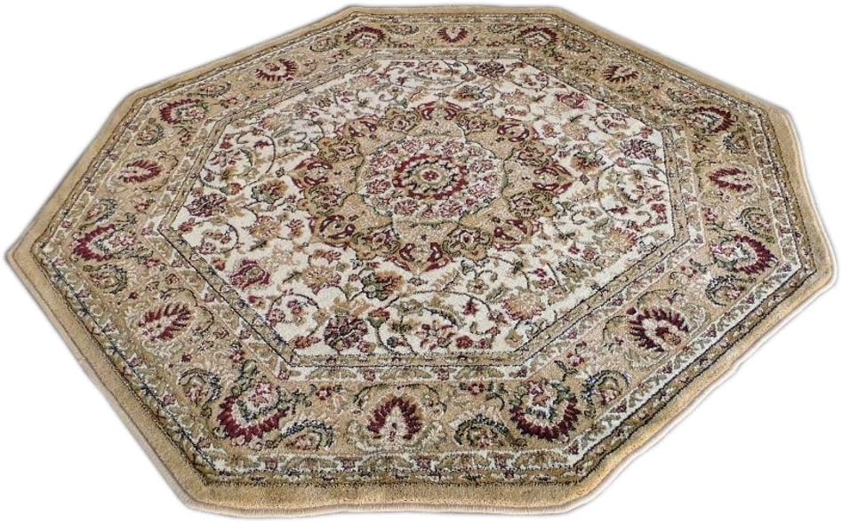 Traditional Octagon Area Rug Design Bellagio 401 Ivory (7 Feet 3 Inch x 7 Feet 3 Inch)