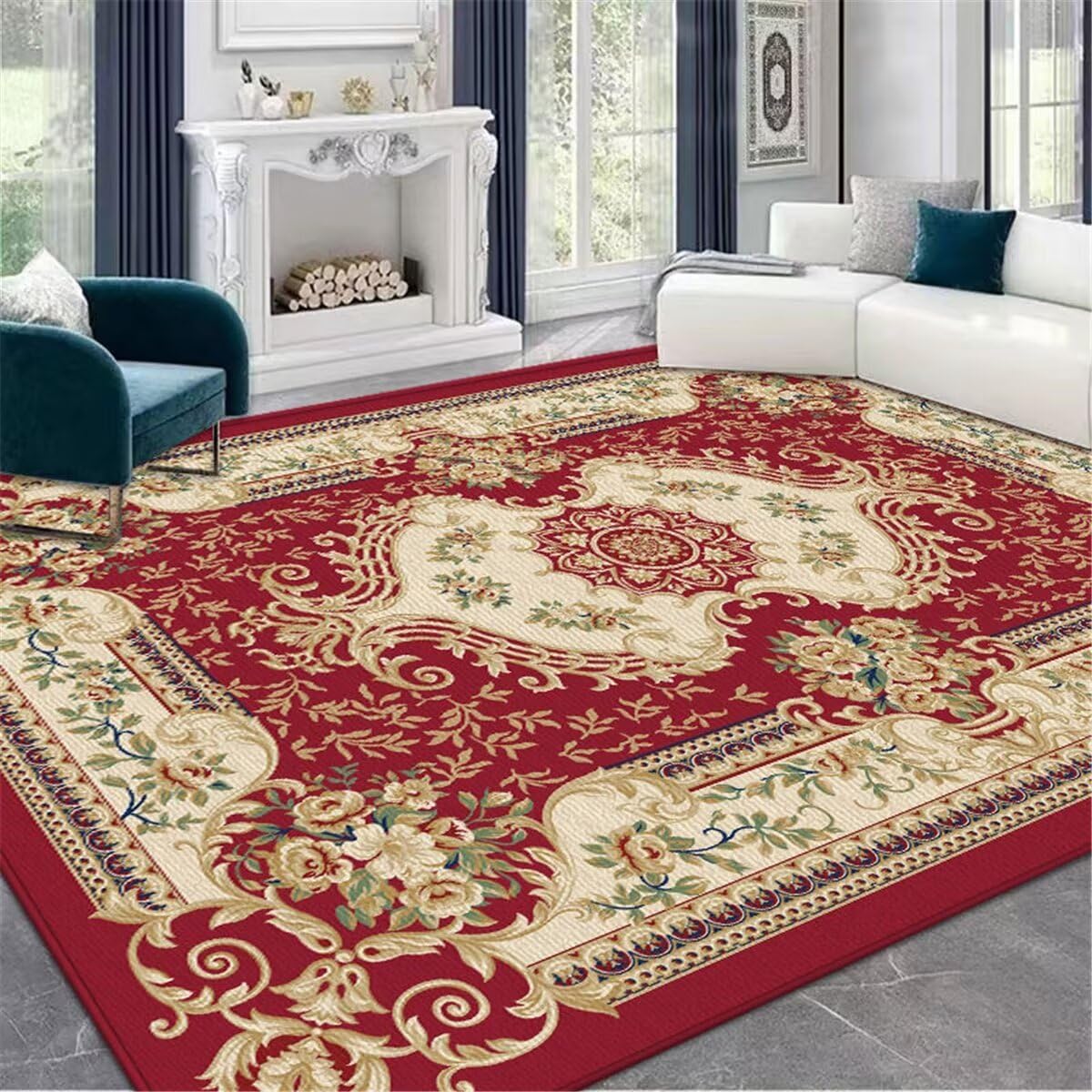 Tapis de sol salon rouge floral 60x90 pour cocooning chambre ado fille