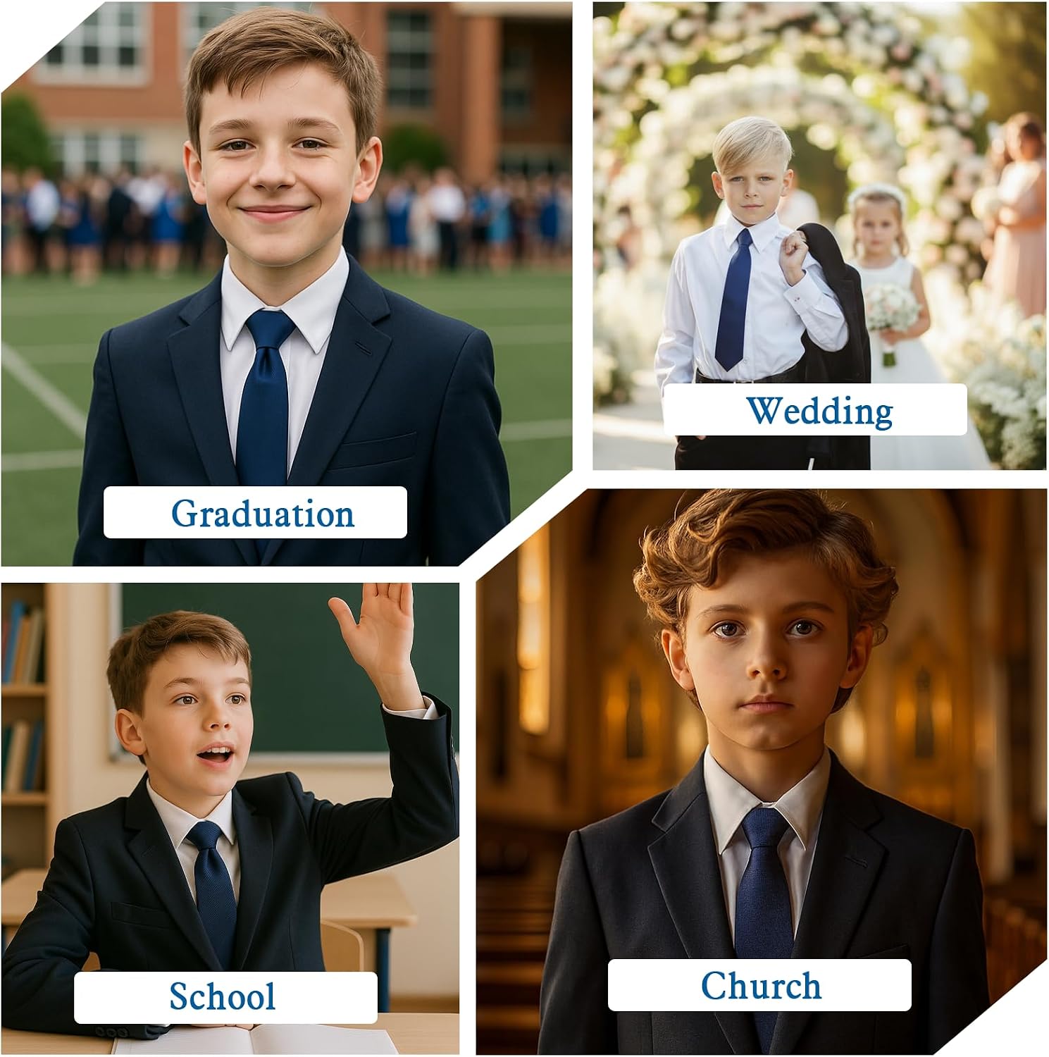 3pcs Zipper Ties for Boys, Adjustable Pre Tied Neck Strap Ties for School Uniforms Graduation Wedding Party