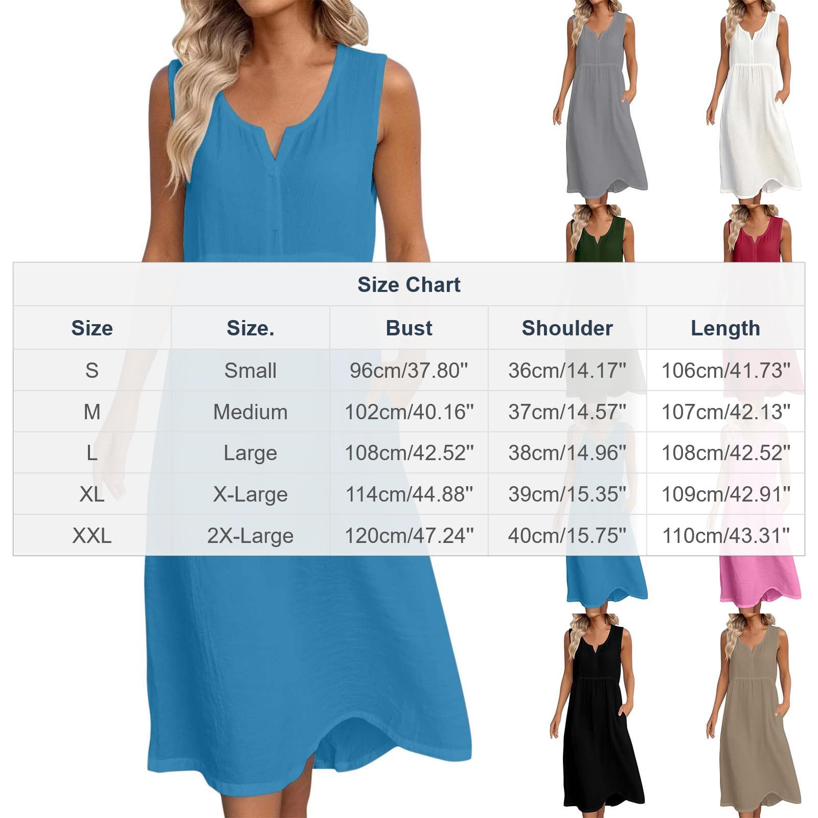 Frostluinai Womens Cotton Linen Midi Dresses Sleeveless Crewneck Empire Waist Loose Comfy Beach Casual Sundress - 5