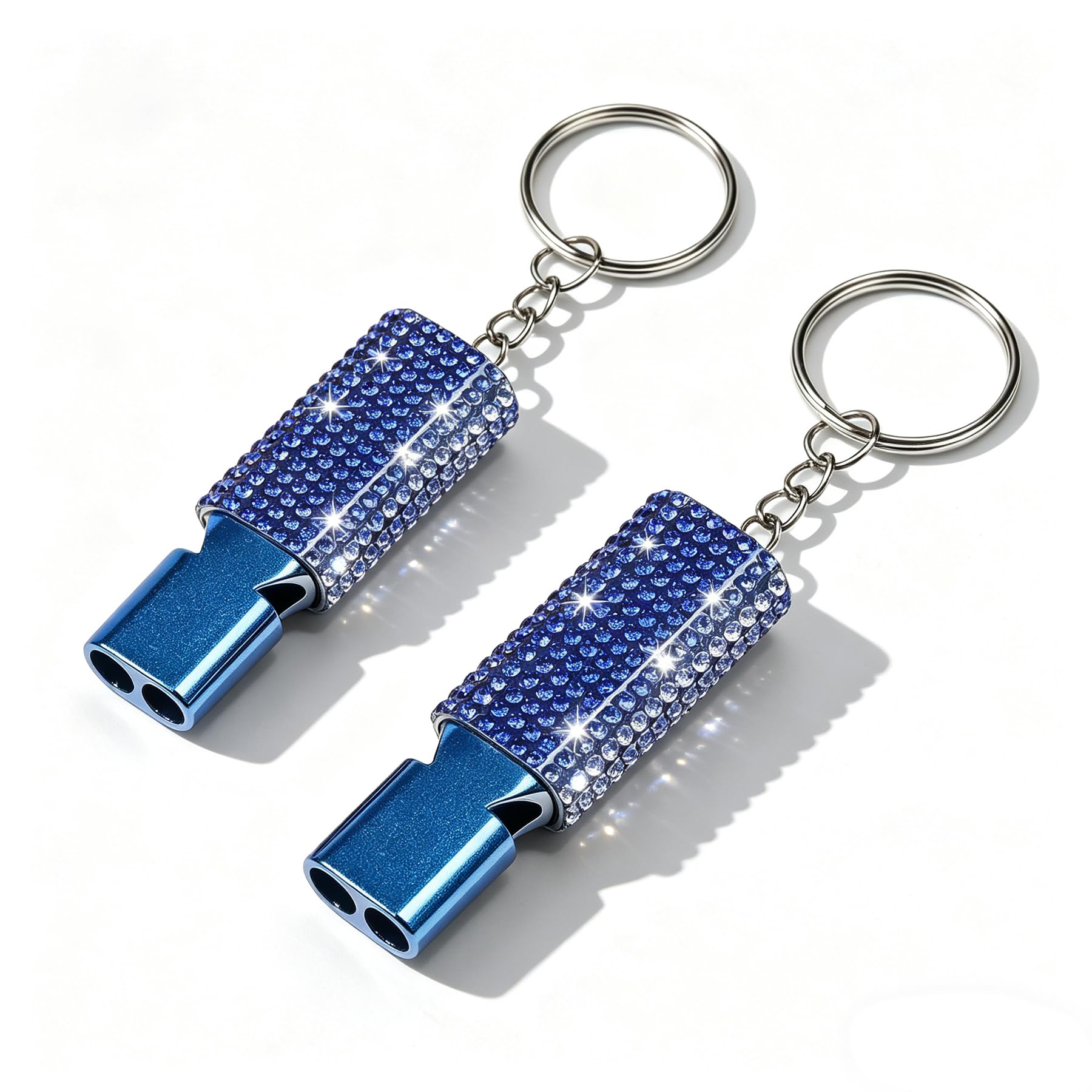 Jetfree Double-barrel whistle, aluminum alloy outdoor survival whistle, pack of 2, suitable for boating, outdoor camping, hiking, backpacking, sports, and dog training, comes with lanyard and keyring