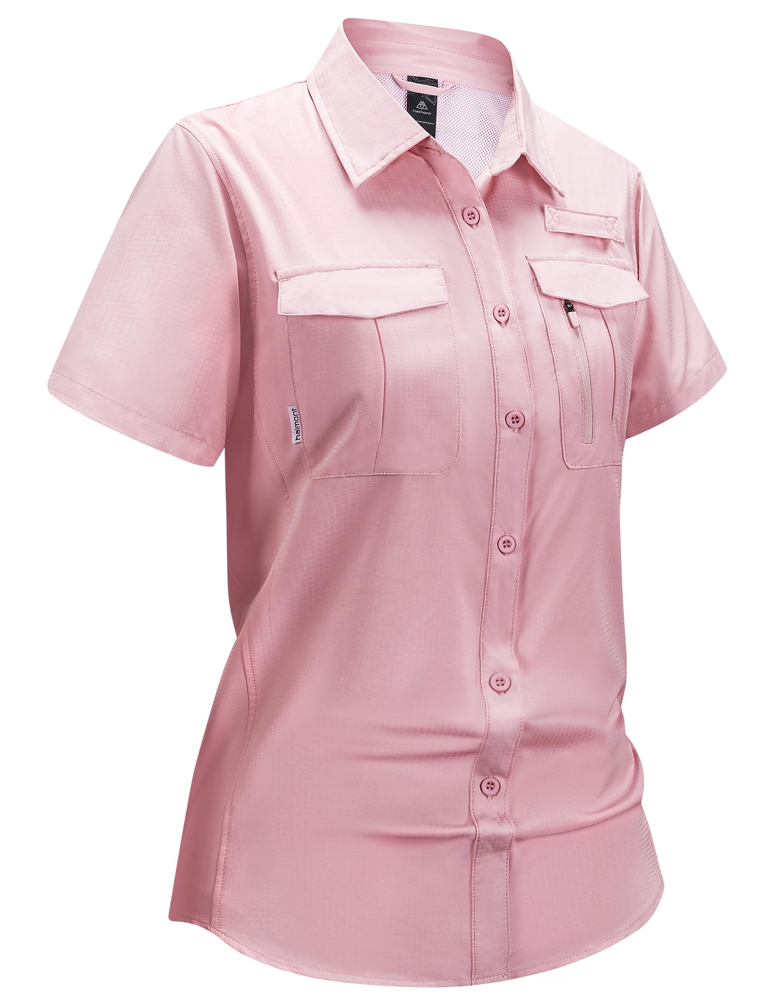 Haimont Women's Sun Protection Button Up Shirts Short Sleeve Quick Dry Cooling Fishing Hiking Shirt with Pockets Light Pink M