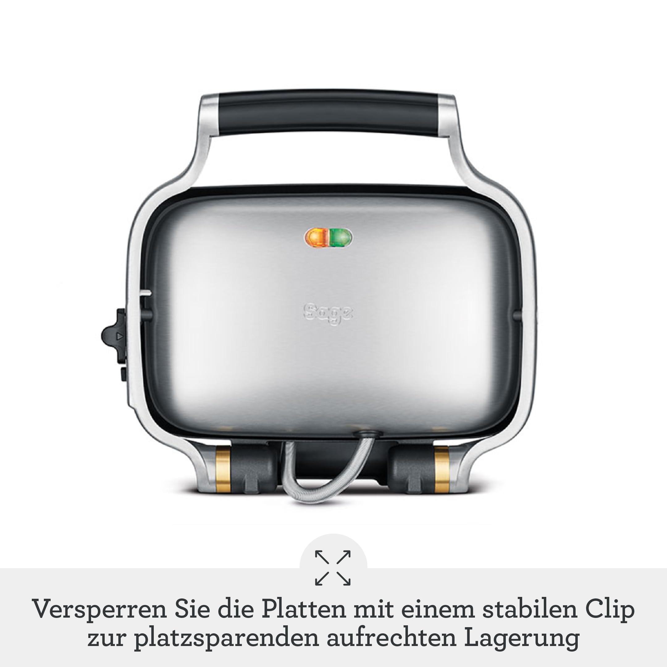 Sage The Perfect Press, Sandwichmaker, 2 Scheiben, Gebürsteter Edelstahl | Sandwichmaker, 2 Scheiben, Antihaftbeschichteter Sandwich-Toaster, Platzsparend, Einfach zu Reinigen, Druckkontroll-Scharnier