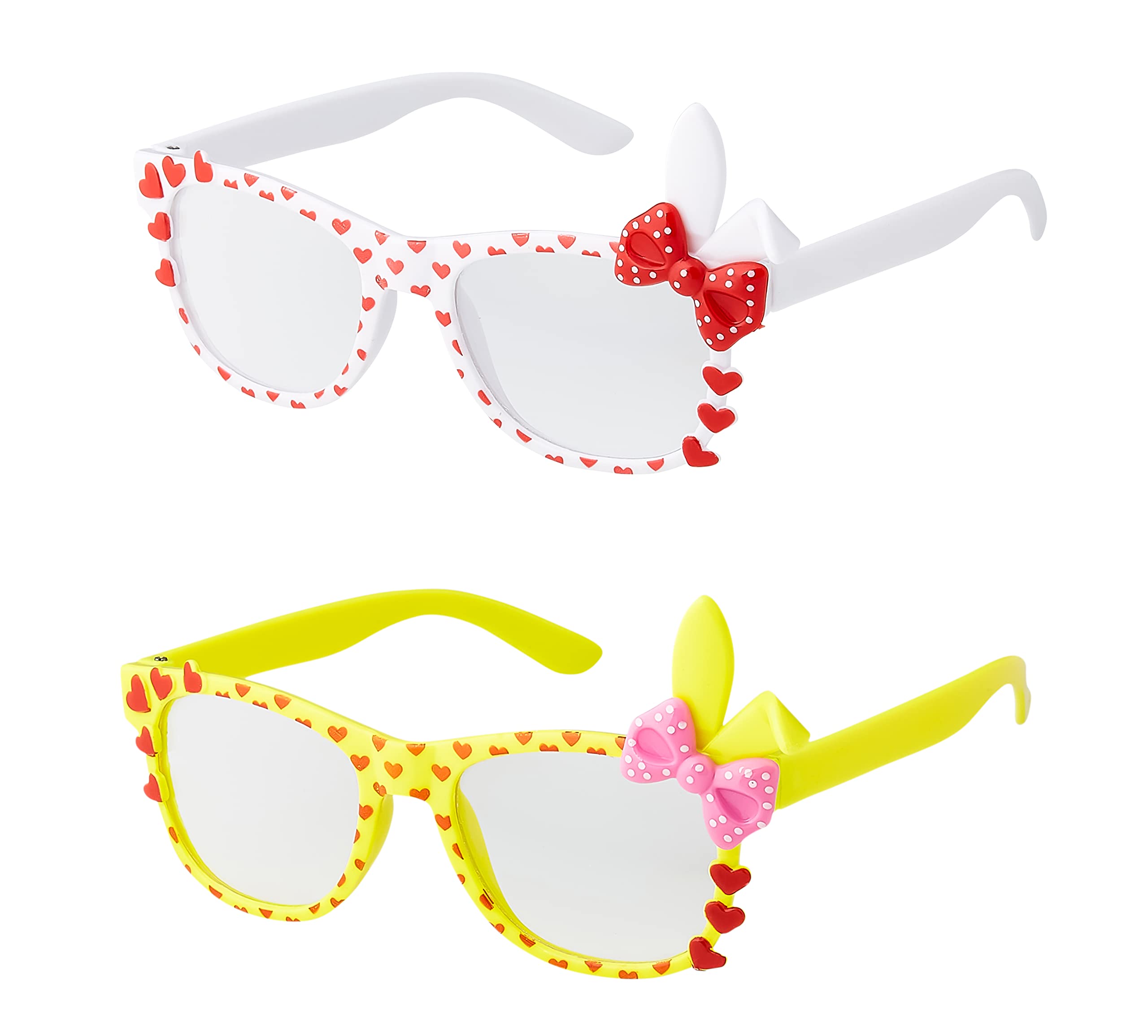 1 Yellow 1 White Bunny Ear Childrens Costume Glasses Classic Clear Lens Glasses Frames Girls Kids Costume Glasses Fancy Dress World Book Day Geek Glasses Hipsters Nerd Style Fake Glasses