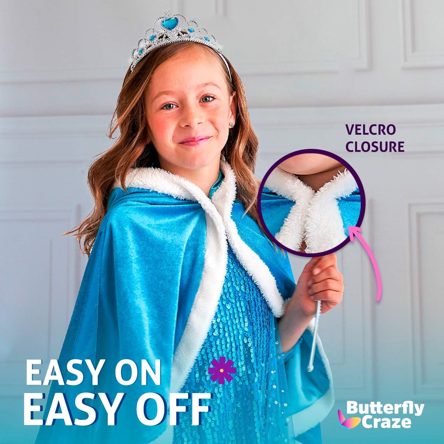 Miniatura 5 de Butterfly Craze Snow Princess Kids Cape with Hood Childrens Warm Winter Wrap Shawl Ice Blue Cape Only
