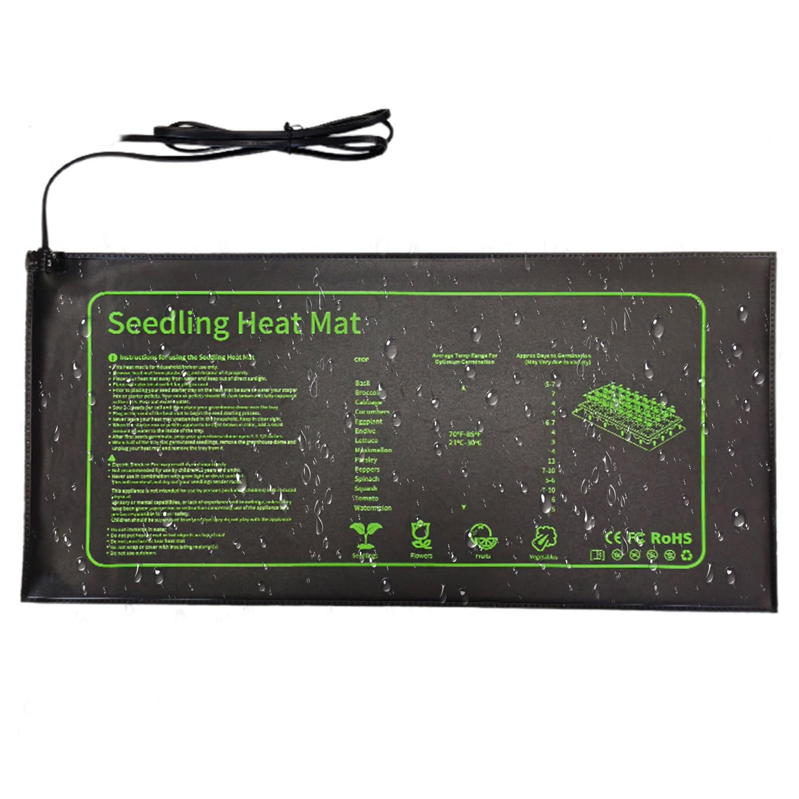 Heizmatte, wasserdicht, 25 x 52 cm, für Aussaat, Keimung, Innenbereich, Gewächshaus für schnelles Wachstum der Pflanzen
