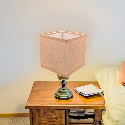 Miniatura 8 de Pantalla de lámpara de tela, pantalla cuadrada de tela de lino, pantalla de arpillera con clip E27, fundas de luz de tela de repuesto para