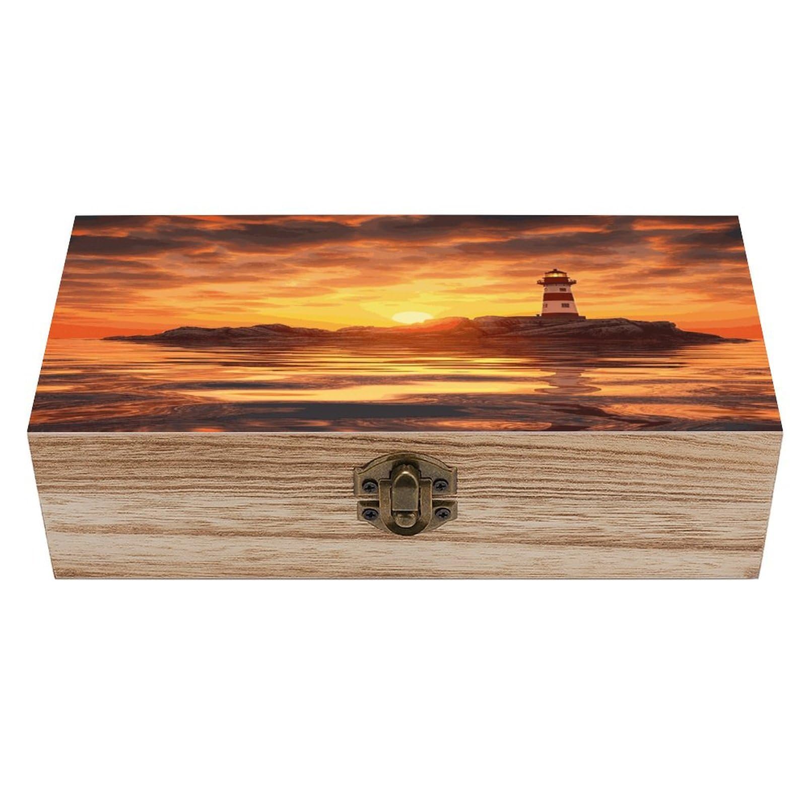 Adfgyerh Style Sea Lighthouse In Sunset Bins Solid Wood，Jewelry Box Retro And Exquisite，Storage Box Used For Storing Photos, Souvenirs, Letters, Gifts, And Jewelry.