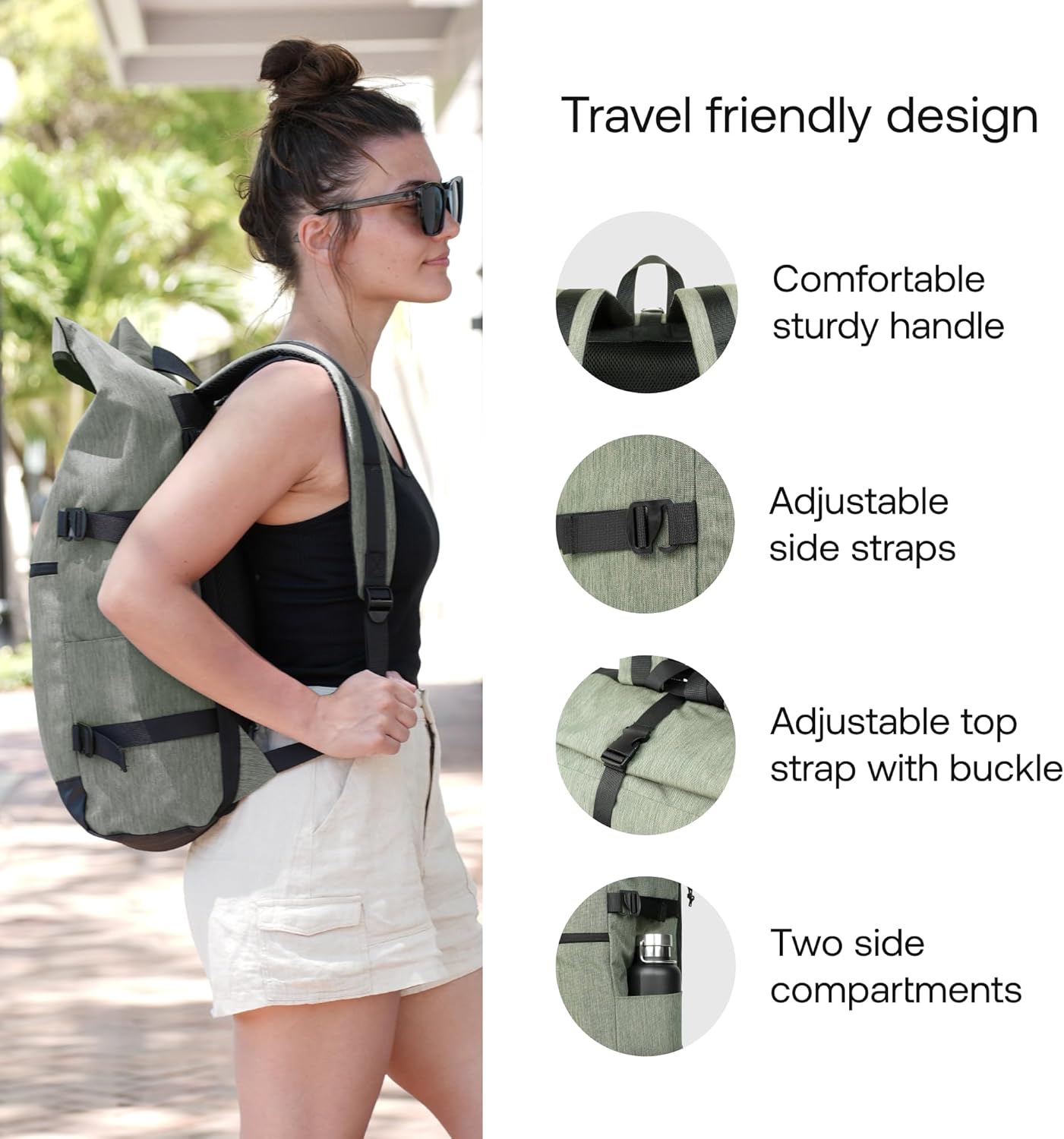 RIVER ROAD CityRoll Urban Roll Top Backpack with Expandable Storage – Laptop Pocket, Water-Resistant for Work, College, and Travel - Unisex Dark Green